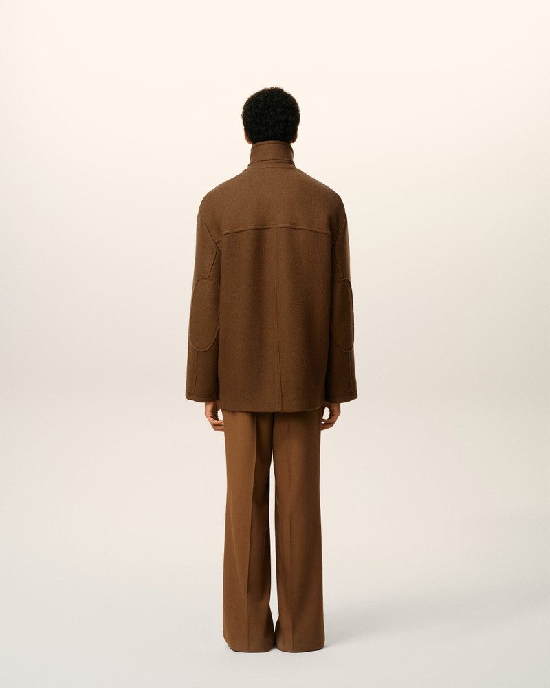 BROWN WOOL OVERSIZED HIGH COLLAR PEA COAT 5