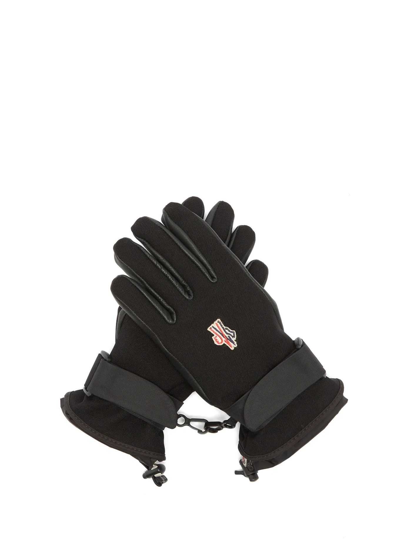 Logo patch twill and leather ski gloves - 1