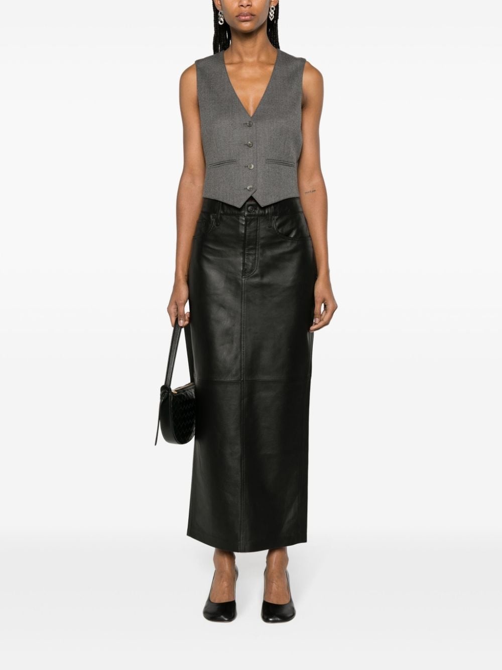 leather maxi column skirt - 2