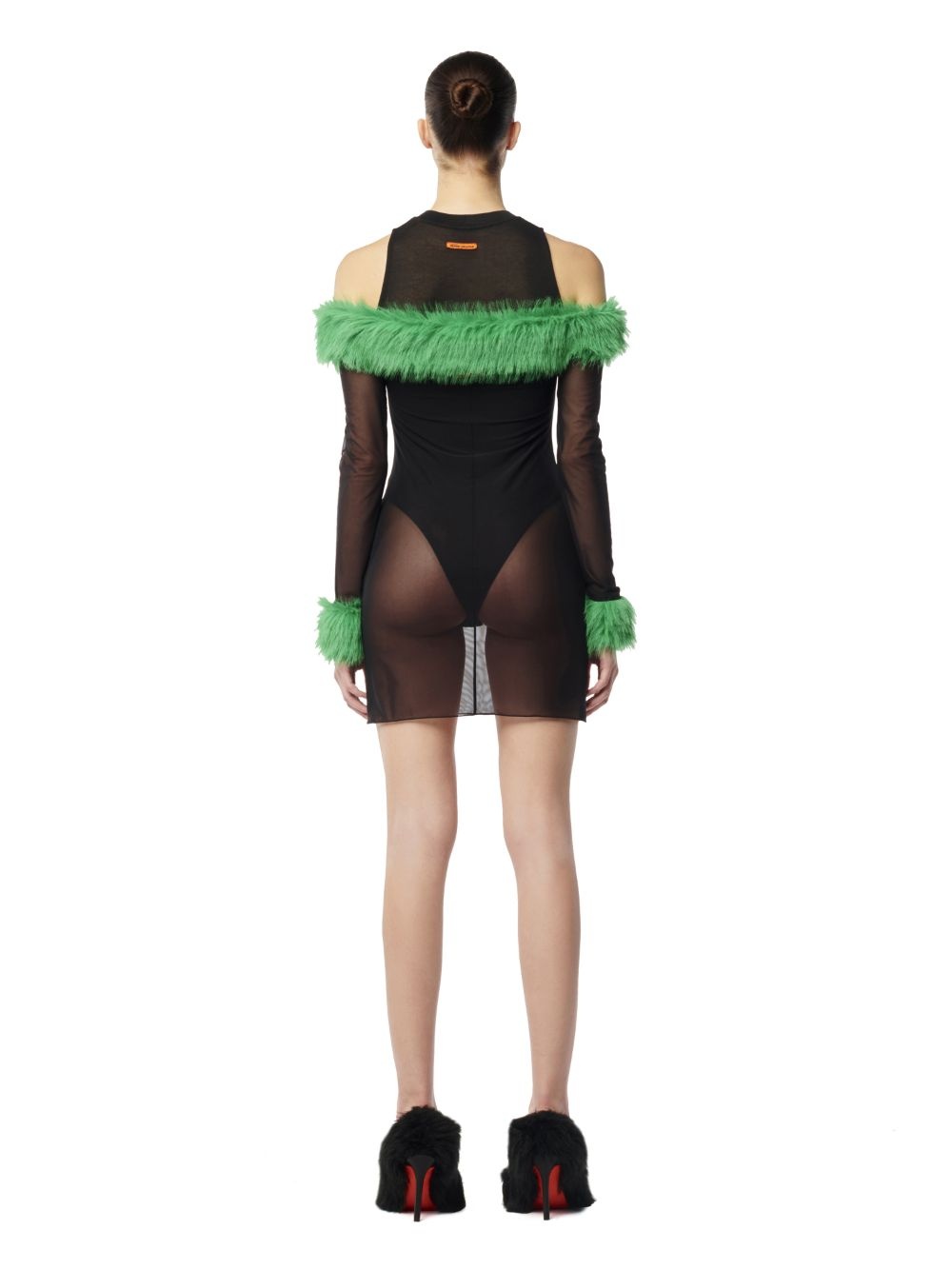 Faux Fur Mesh Minidress - 4