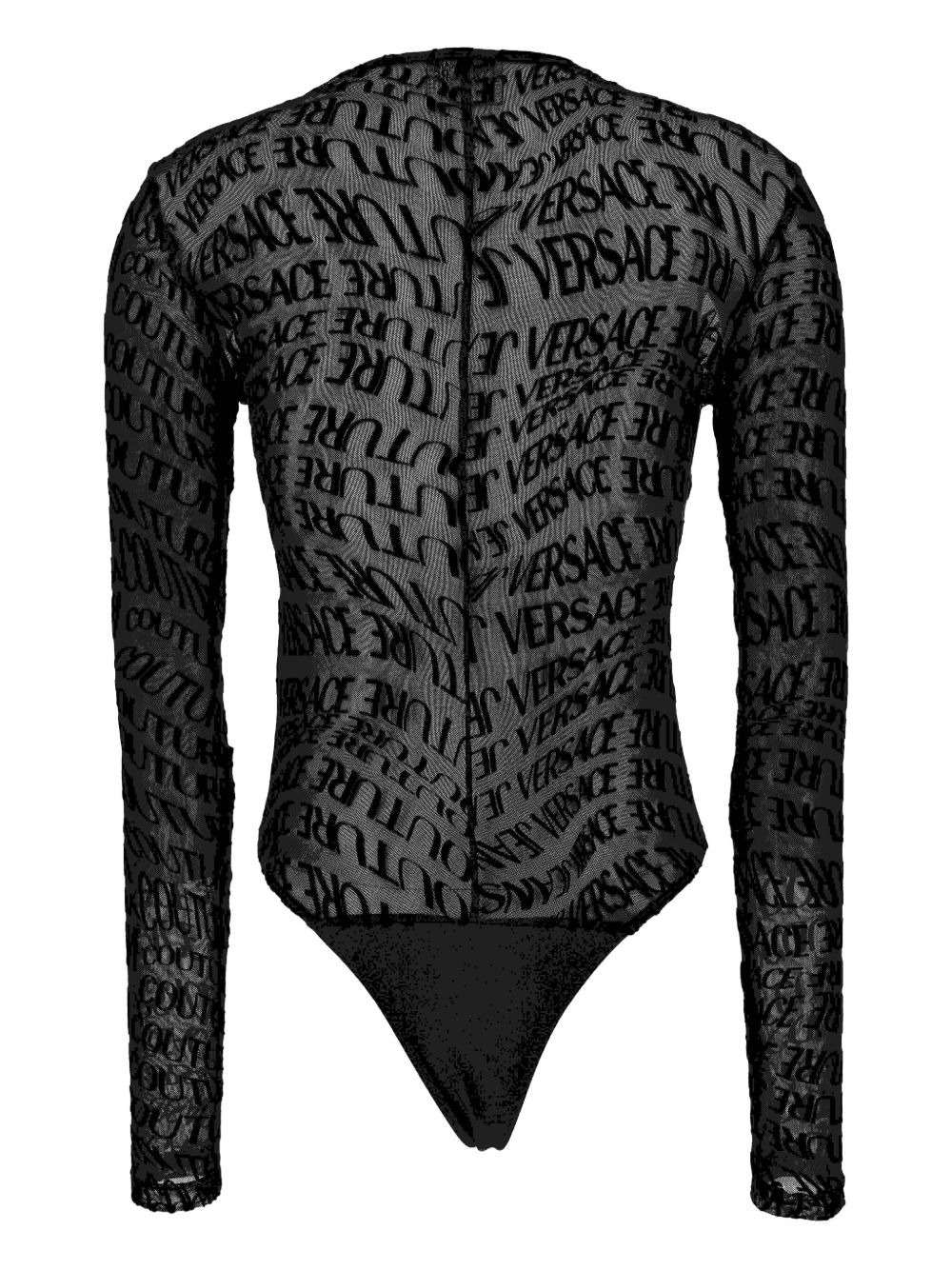 logo-print mesh bodysuit - 2