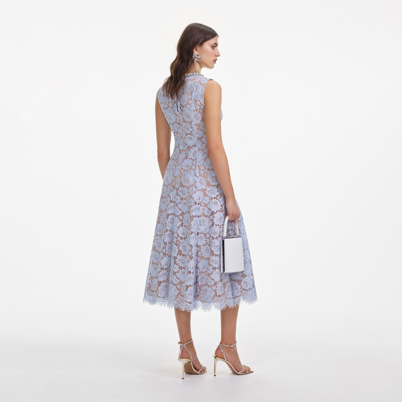 self-portrait Blue Fine Lace Pearl Midi Dress outlook
