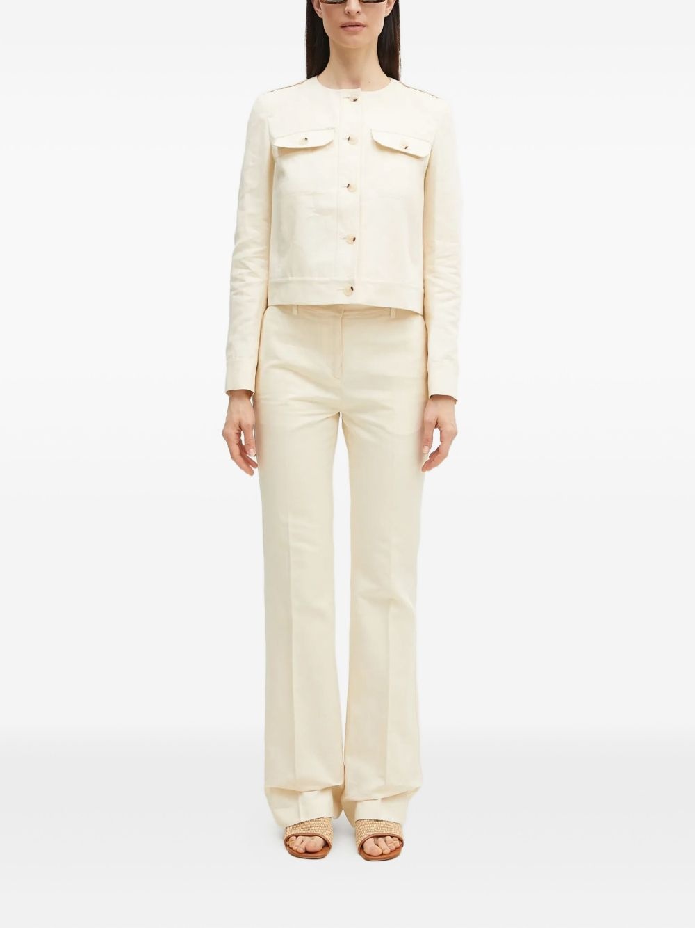 cotton collarless jacket - 2