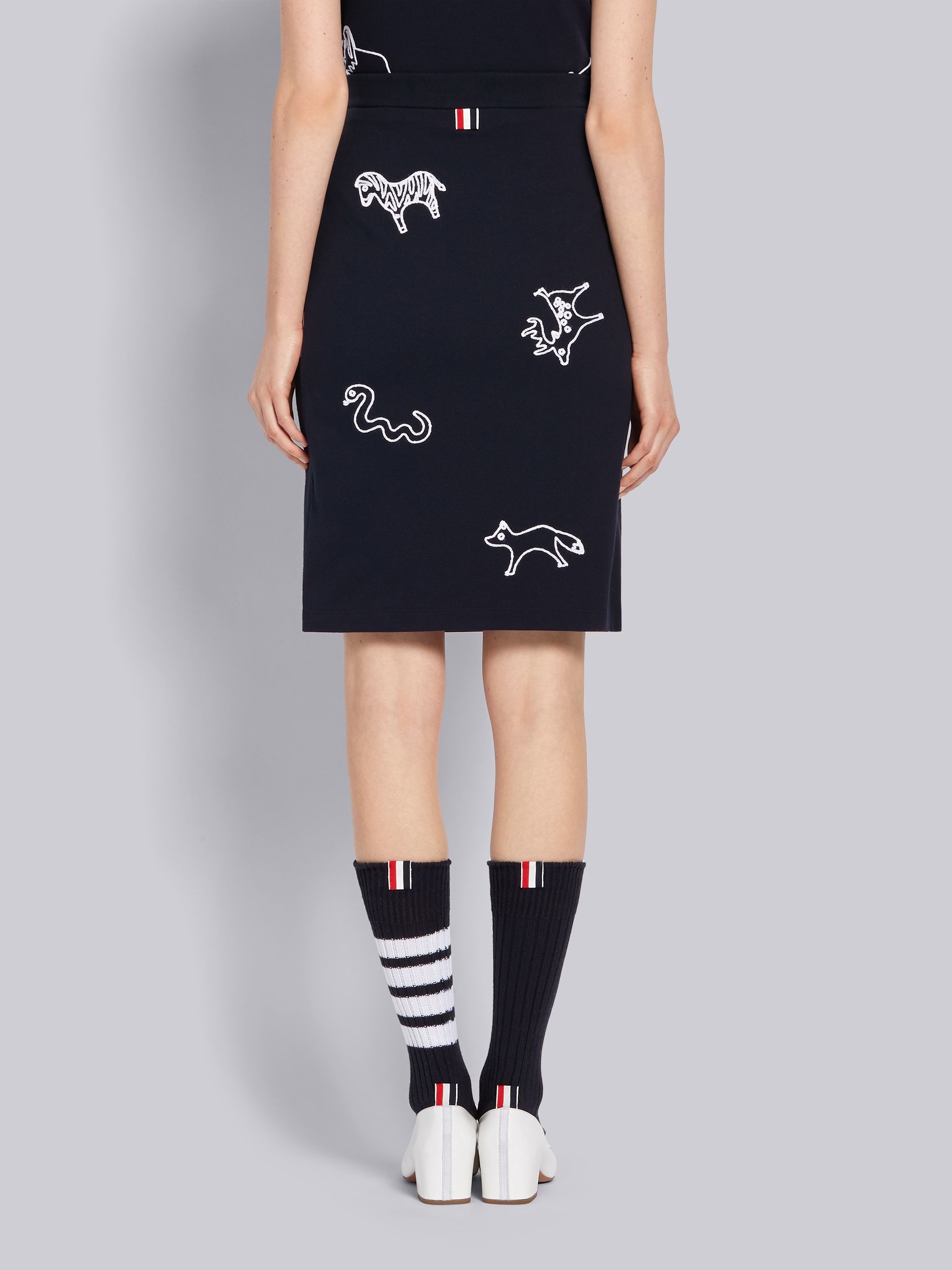 Navy Classic Cotton Pique Animal Icon Embroidery 4-Bar Skirt - 3