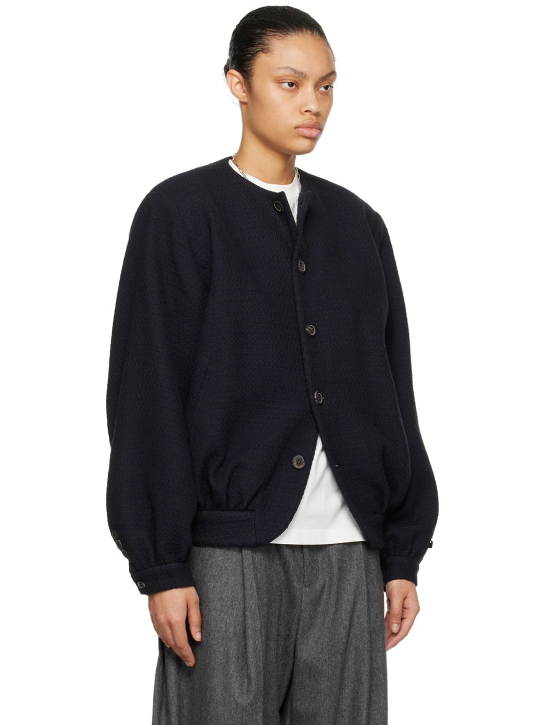 Black Gathered Bomber Jacket - 2