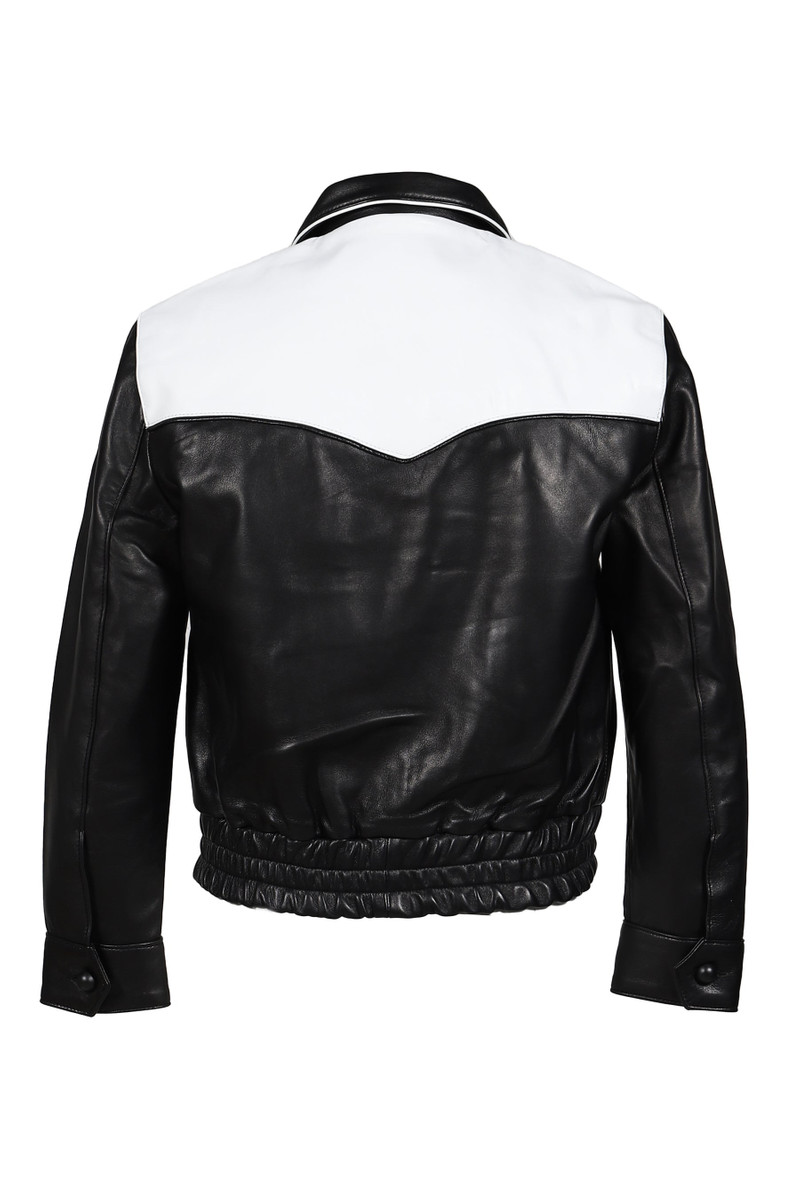 ERNEST W. BAKER WESTERN LEATHER HARRINGTON JACKET / BLK WHT outlook