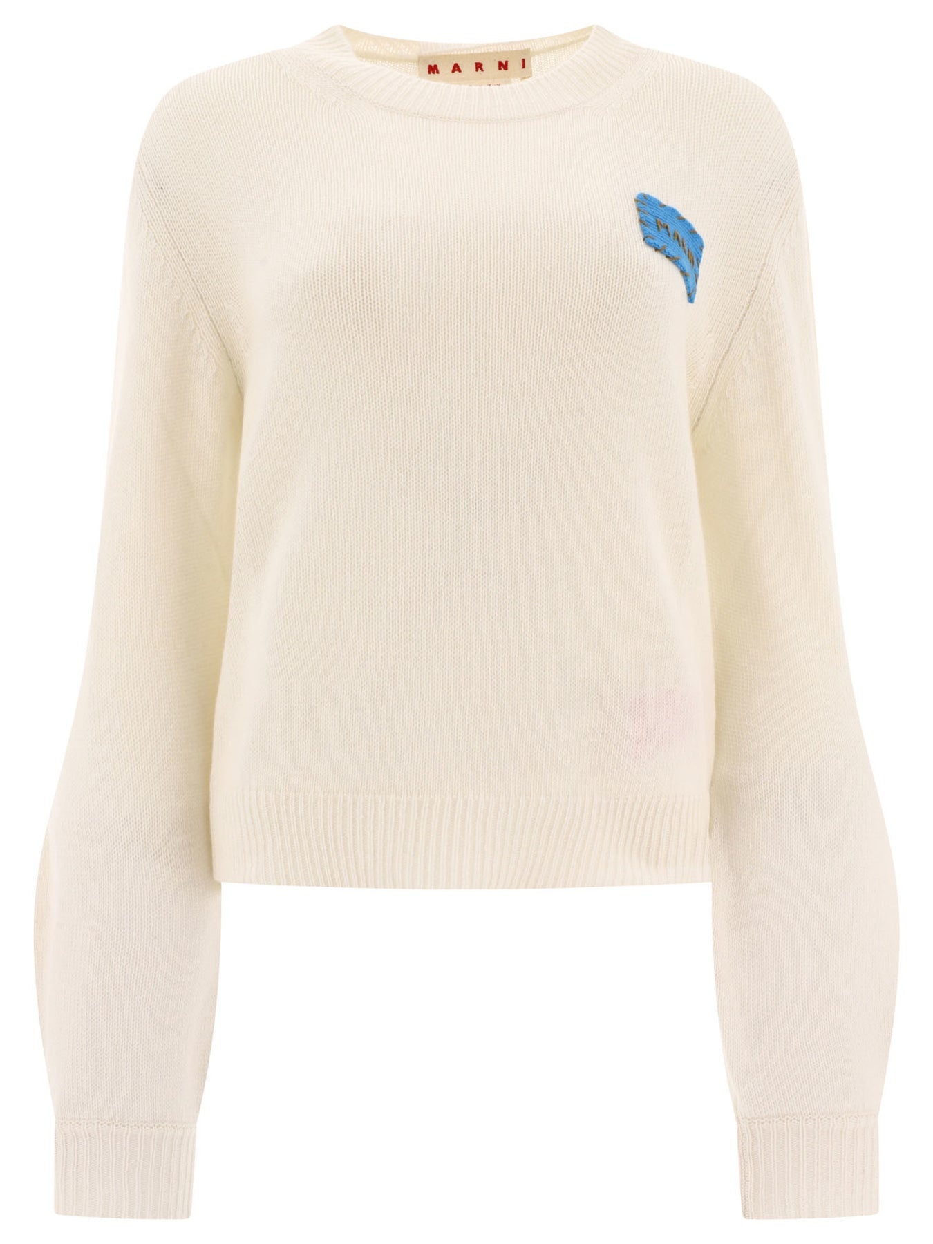 Cashmere Sweater With Patch Knitwear White - 1