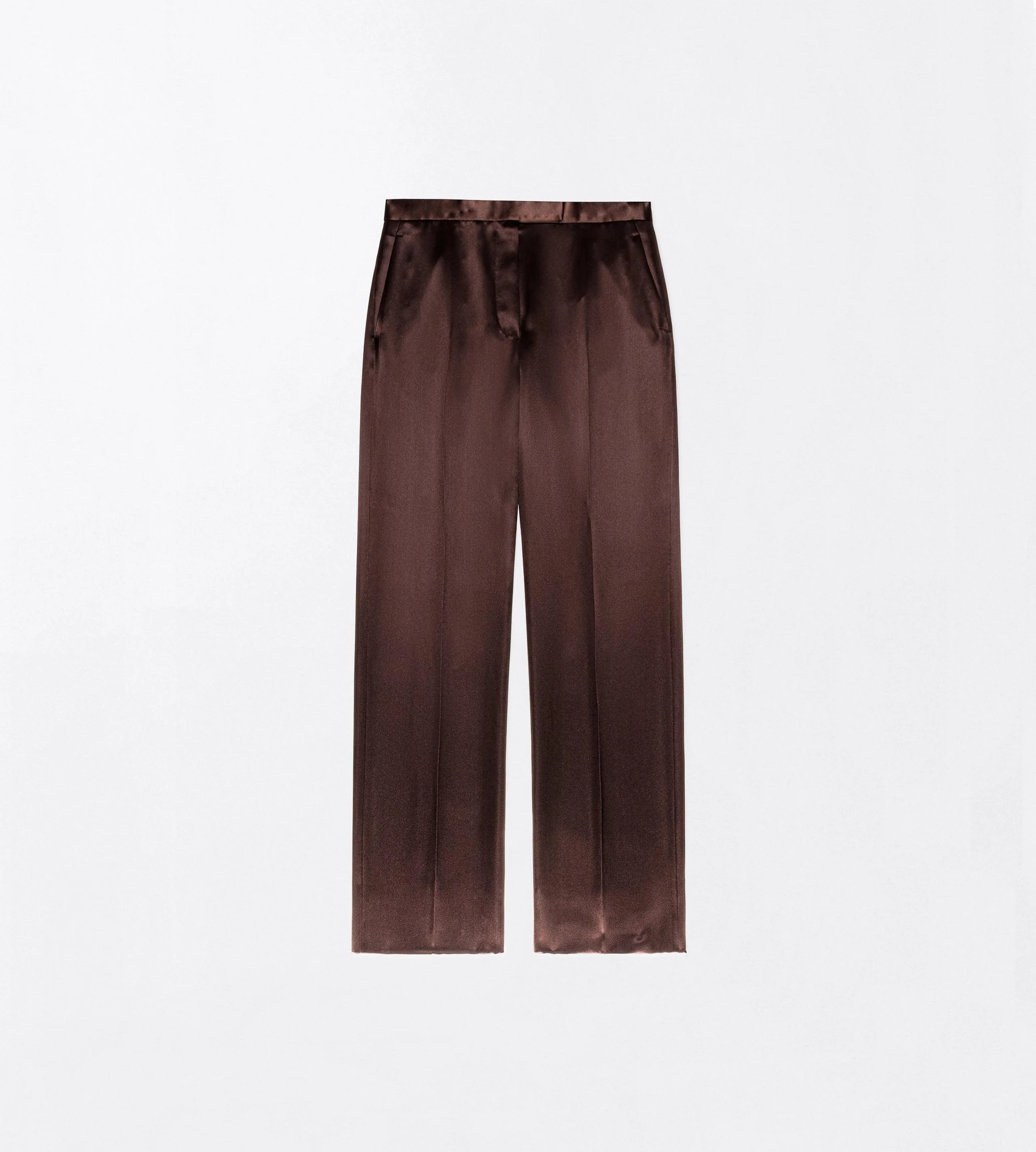 SILK SATIN MEDIUM-LOW WAIST WIDE LEG TAILORED PANTS - 1