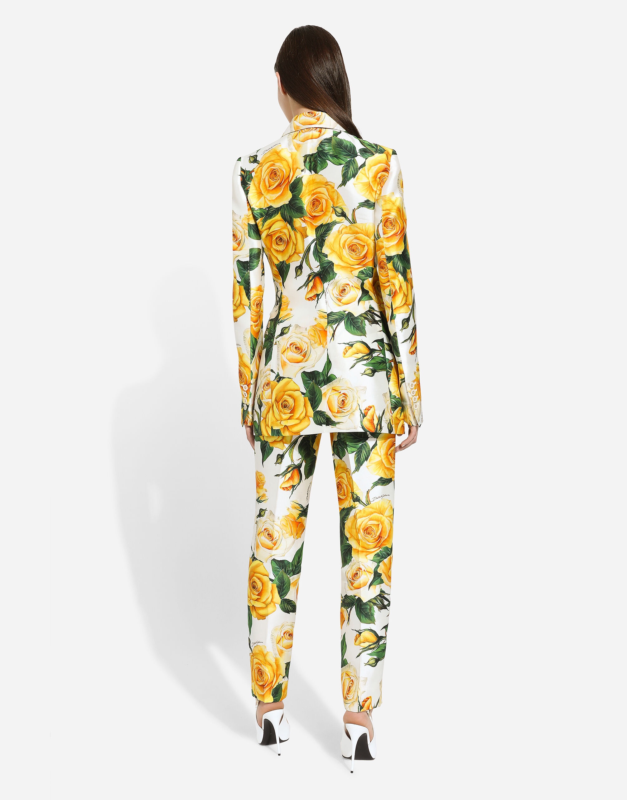 High-waisted mikado pants with yellow rose print - 3