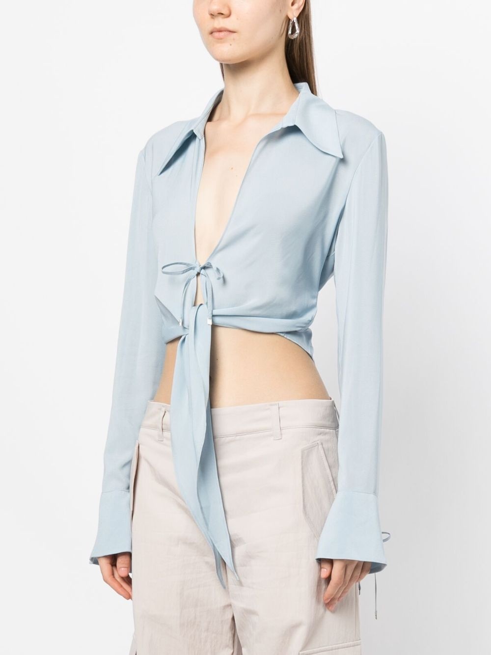 tie-fastening cropped blouse - 3