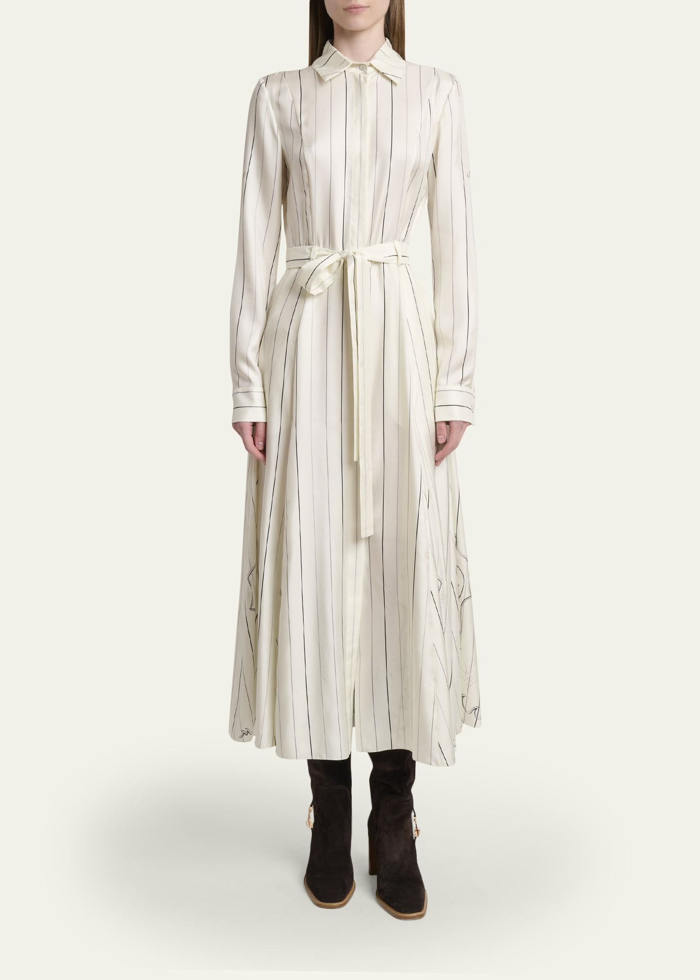 Galway Striped Silk Belted Midi Shirtdress - 2