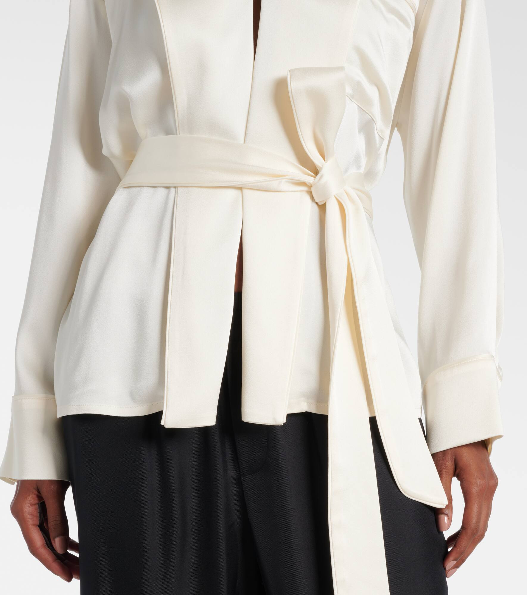 Belted satin wrap top - 5
