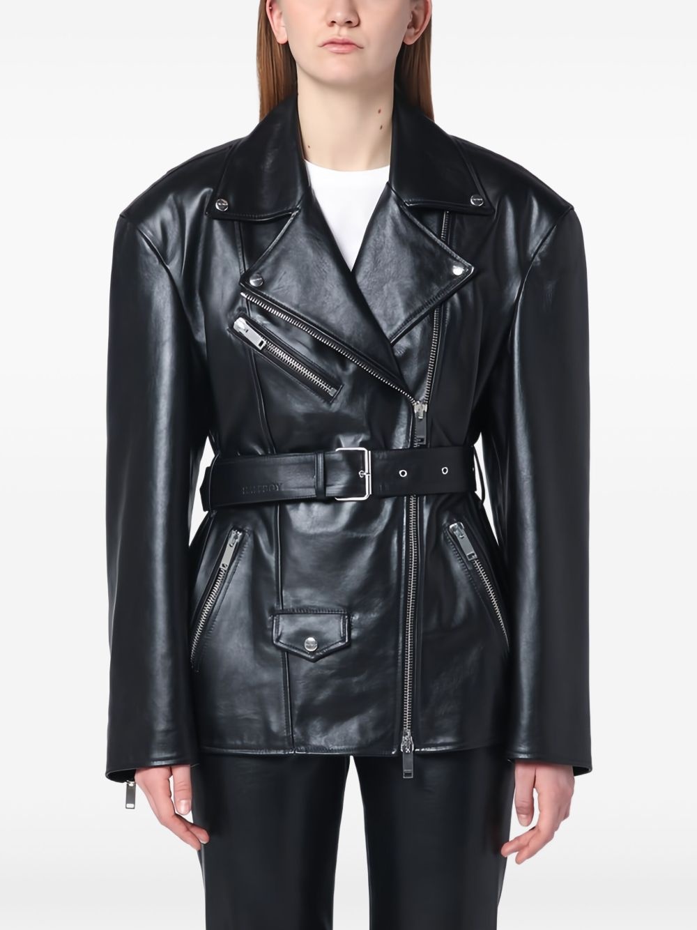 belted leather jacket - 3