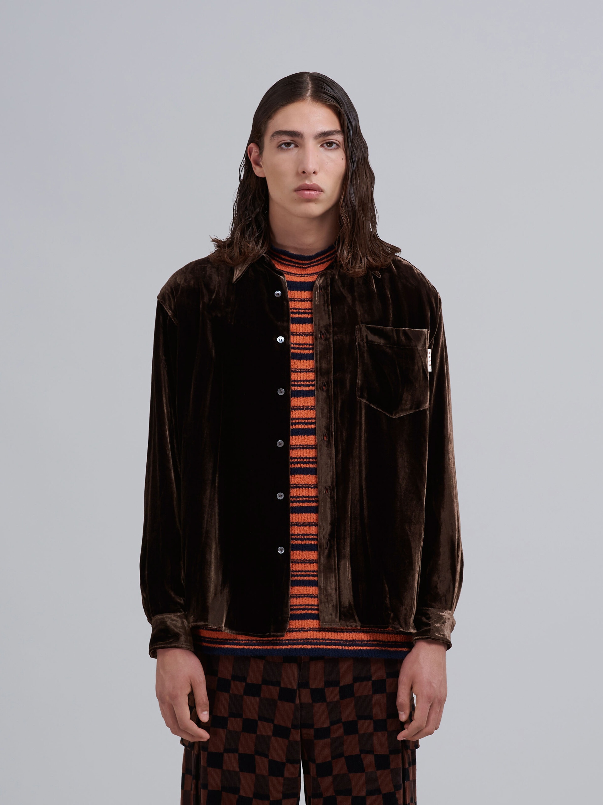 CRINKLED-EFFECT FLUID VELVET SHIRT - 2