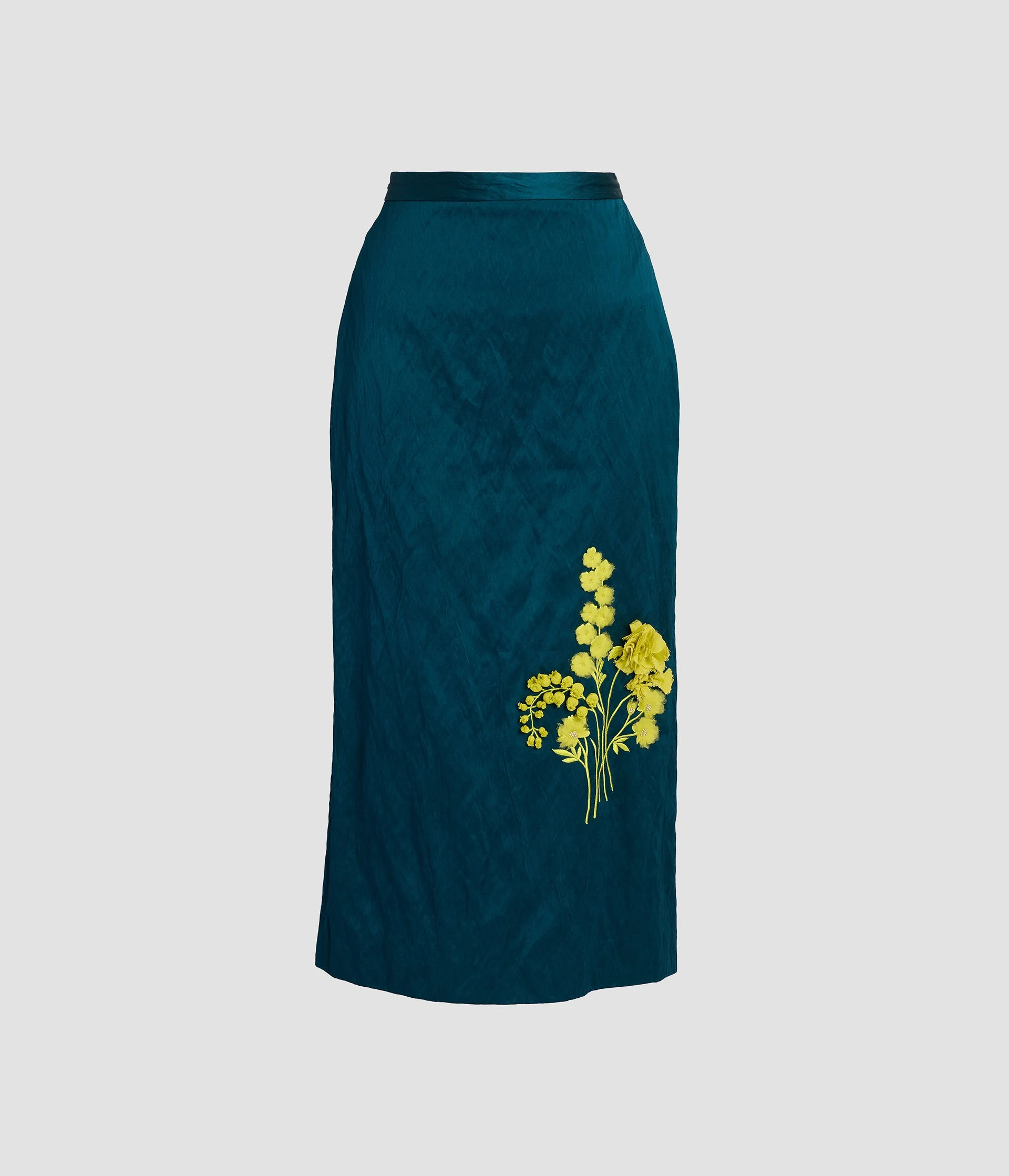 EMBROIDERED TEXTURED SATIN MIDI PENCIL SKIRT - 1