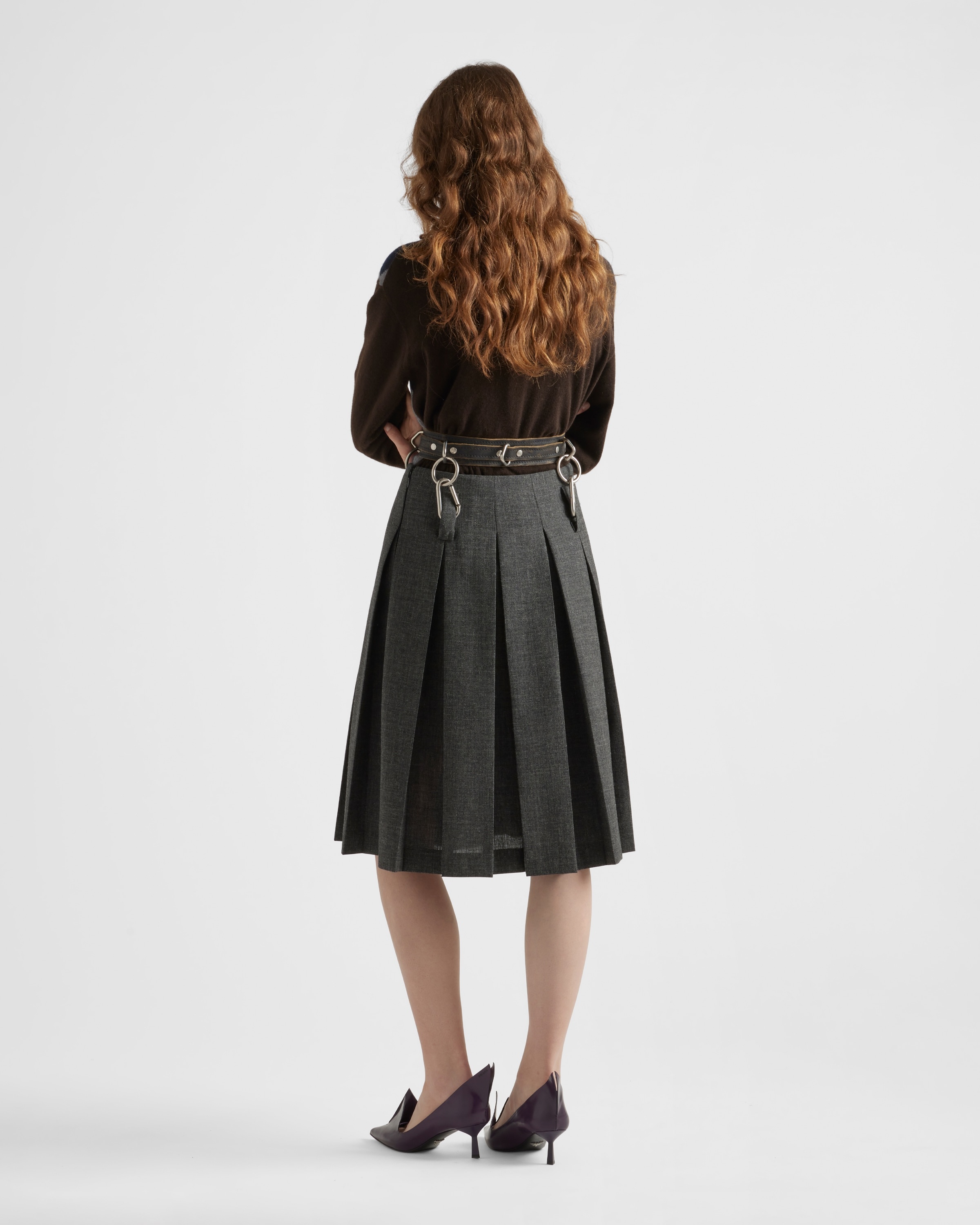 Pleated rush stitch skirt with belt - 5