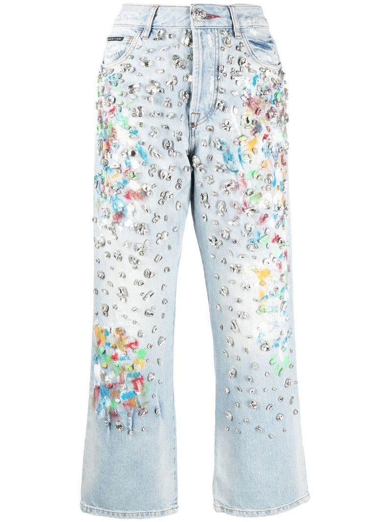 cropped rhinestone-embellished jeans 1