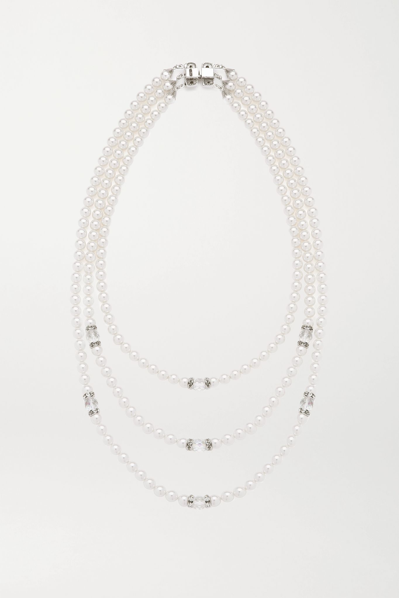 Silver-tone, faux pearl and crystal necklace - 3