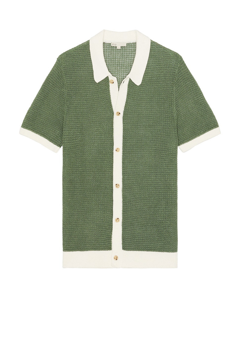 Linen Short Sleeve Button Up Knit Shirt 1