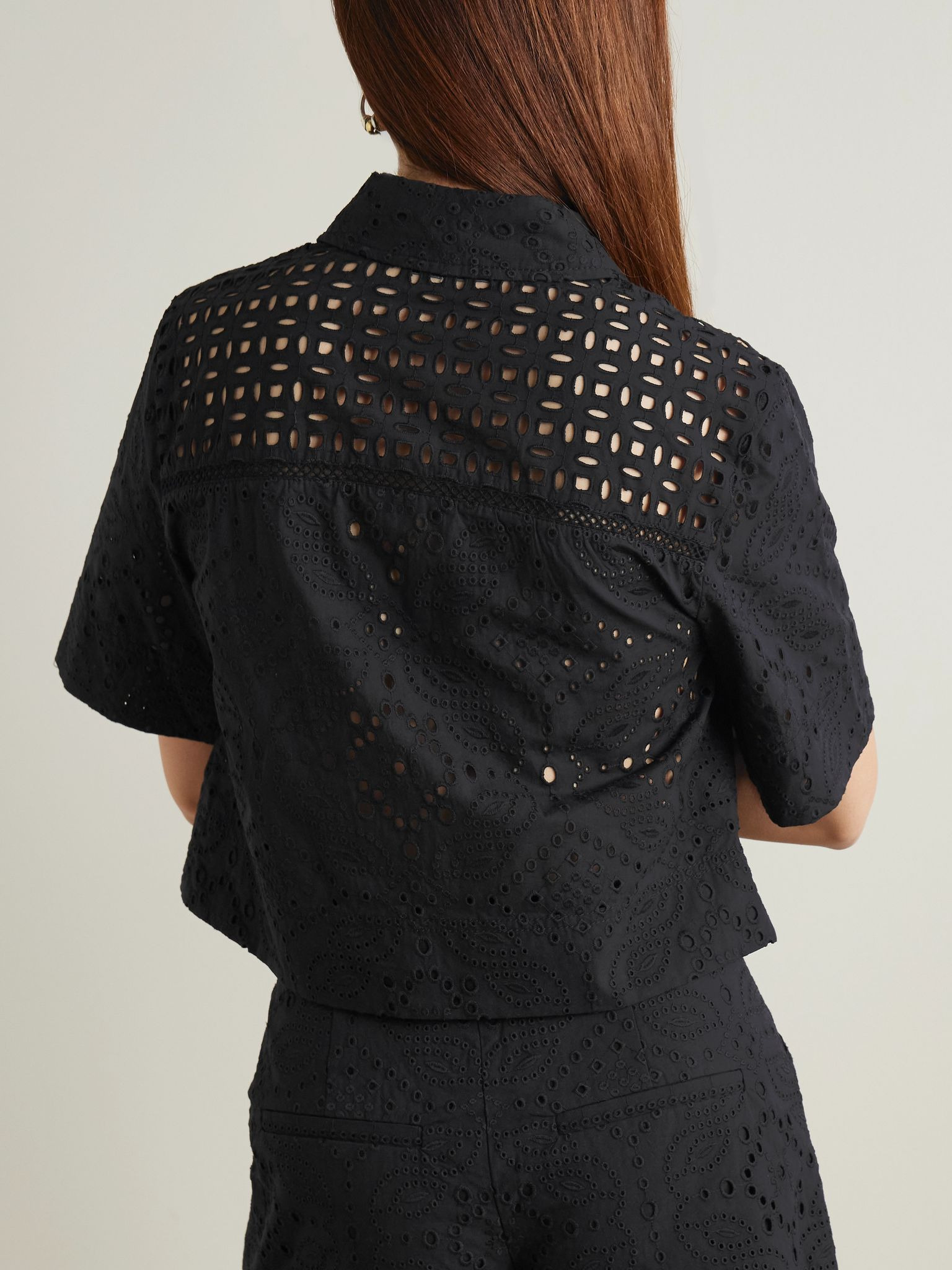 Spruce cropped broderie anglaise cotton shirt Black - 3