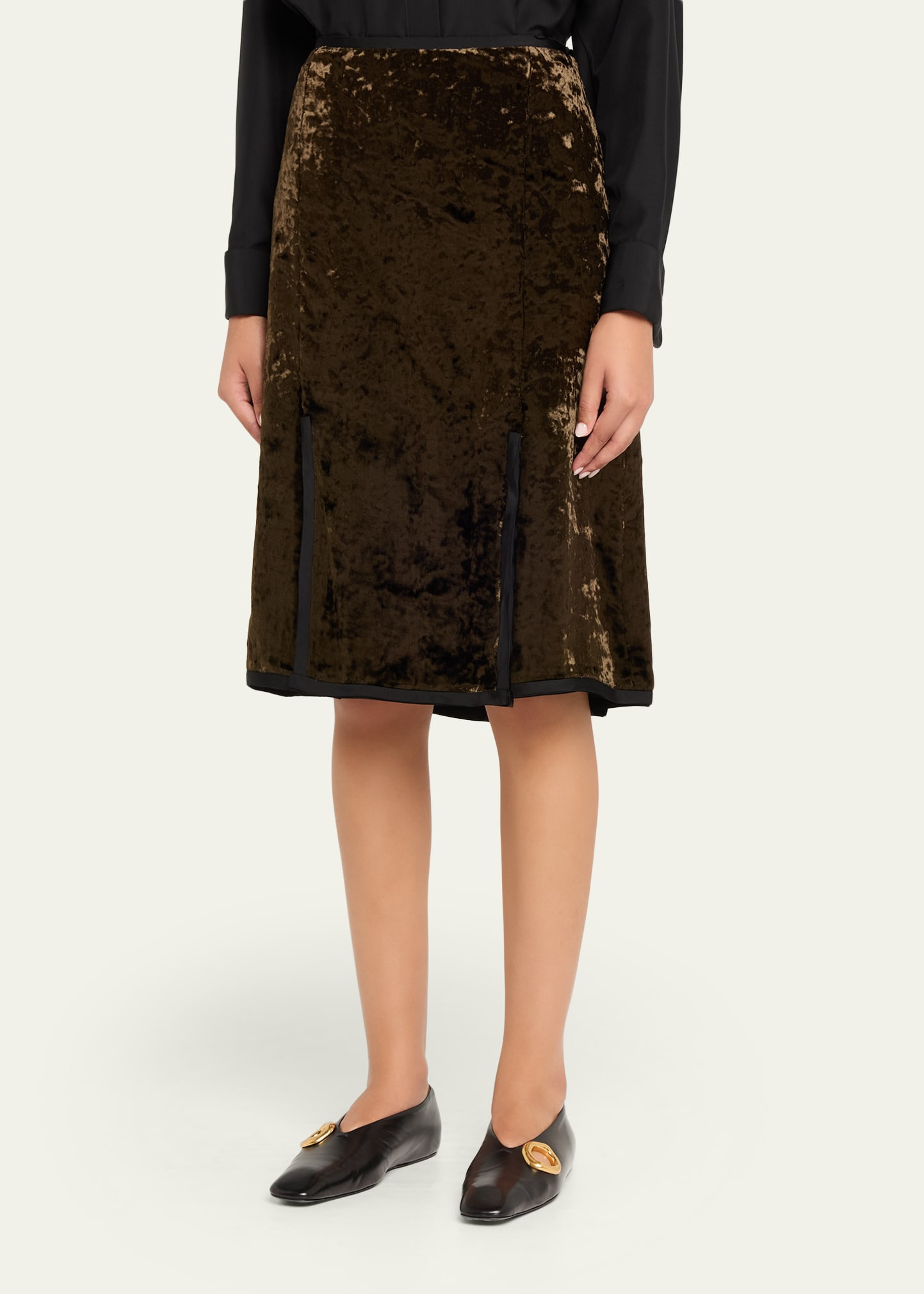 Crushed Velvet Slit Skirt - 4