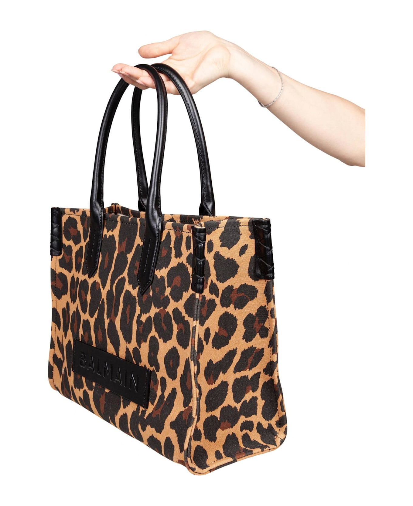 Balmain B-army 36 Canvas Tote Bag With Leopard Print - 2