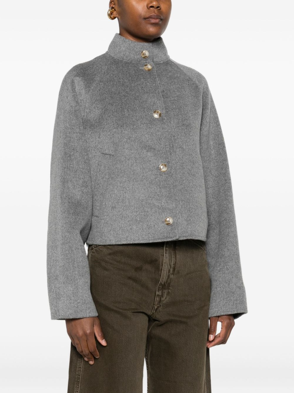 high-neck button-fastening jacket - 3