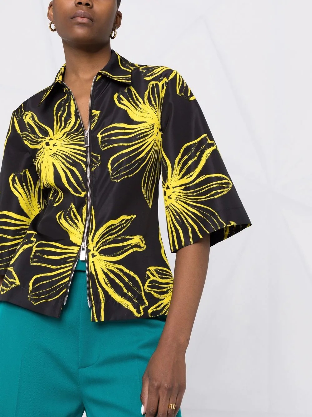 floral-print zip-up shirt - 5