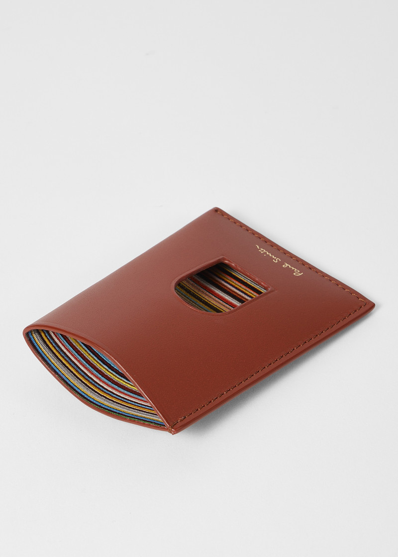 Brick Red Leather 'Signature Stripe' Thumb Hole Card Holder 3