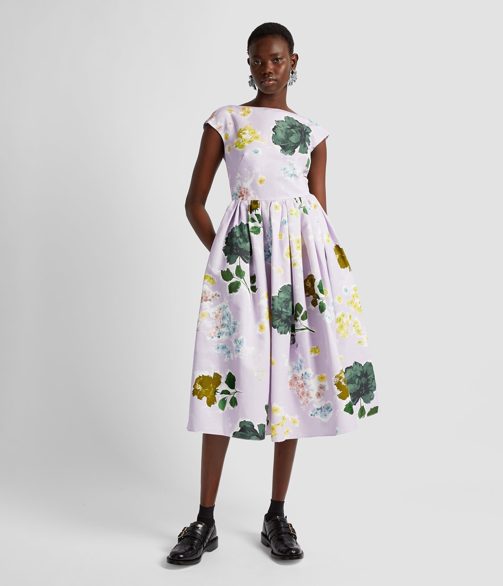 BOAT NECK FULL SKIRT MIDI DRESS - 4