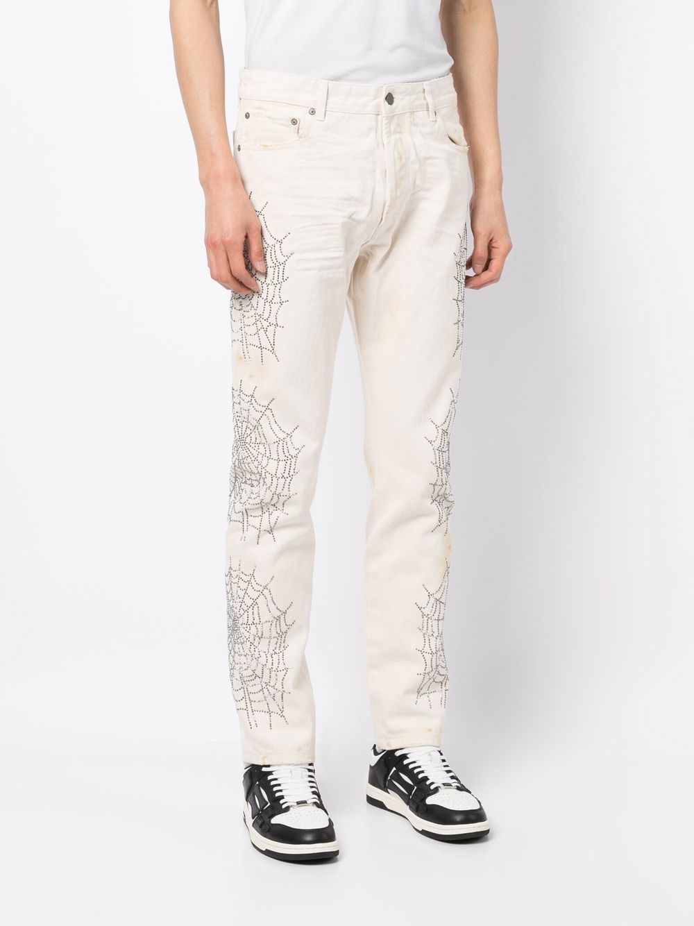 gem embellished slim-cut jeans - 3