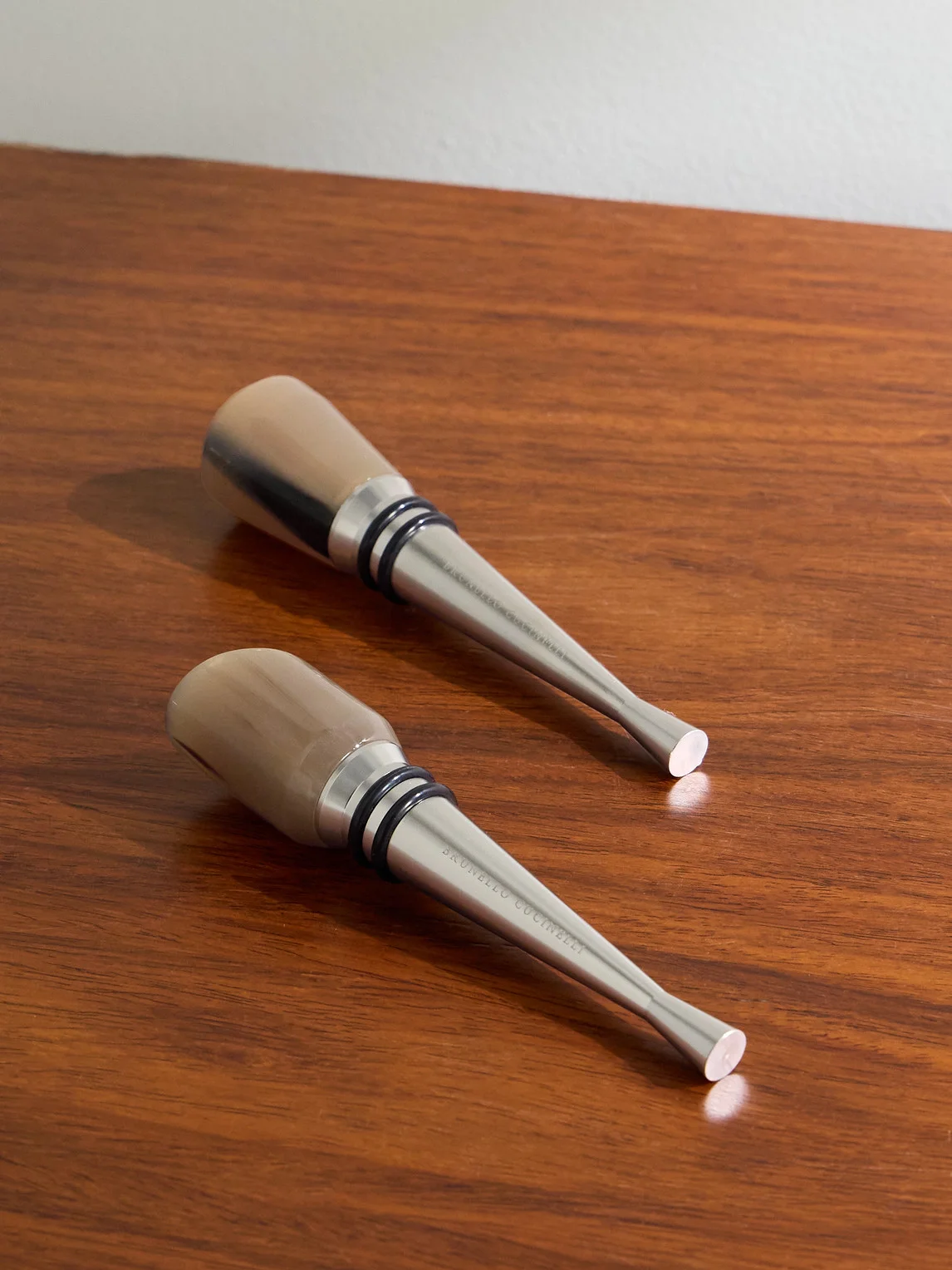 Set of Two Horn and Stainless Steel Bottle Stoppers - 1