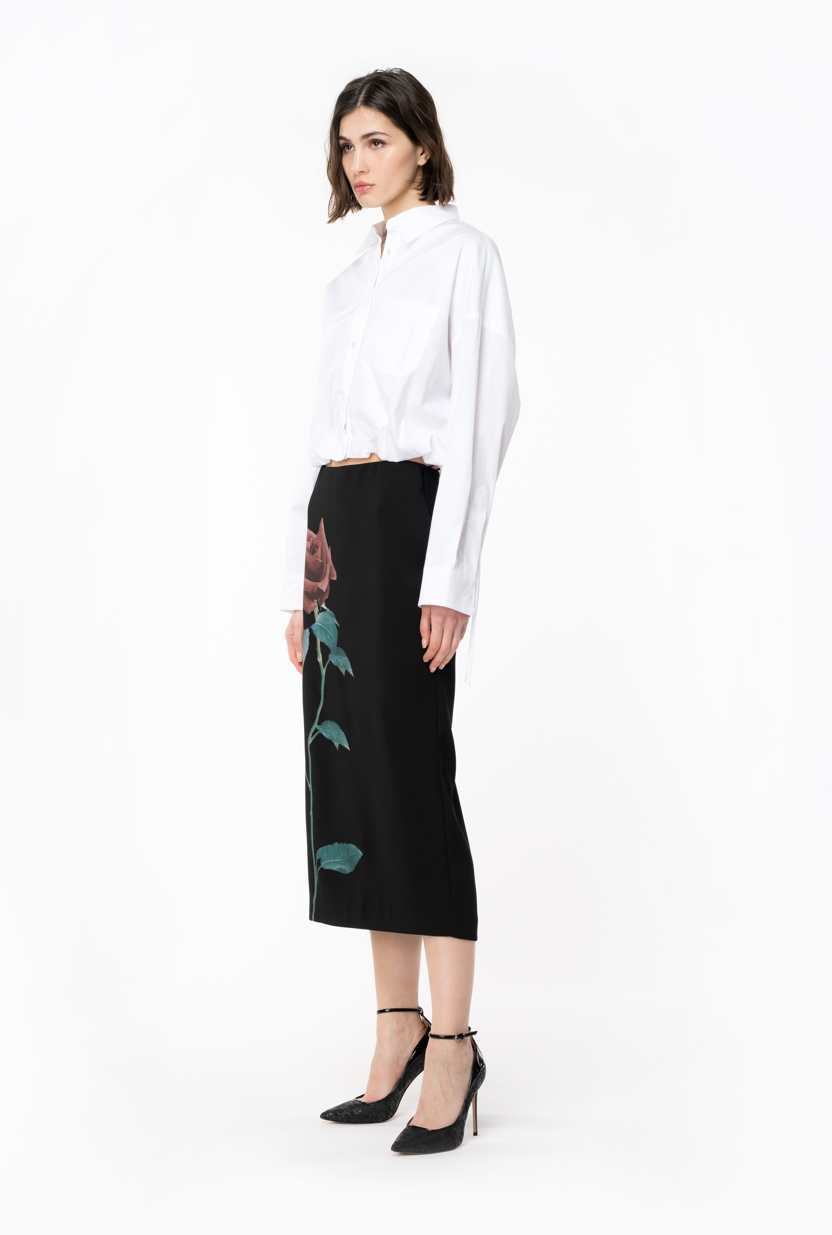 ROSE-PRINT CALF-LENGTH SKIRT - 3