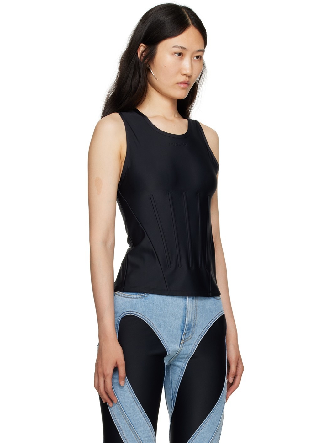 Black Embossed Tank Top - 2