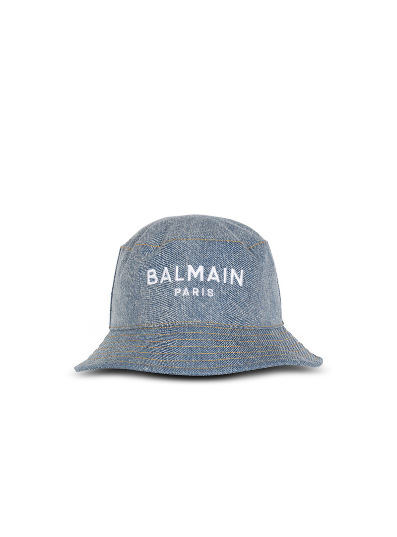 HIGH SUMMER CAPSULE - Denim jean bucket hat with Balmain logo 1