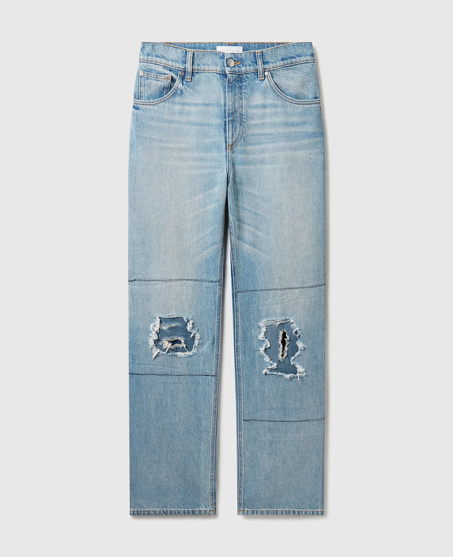 Distressed Patch Straight Jeans - 1