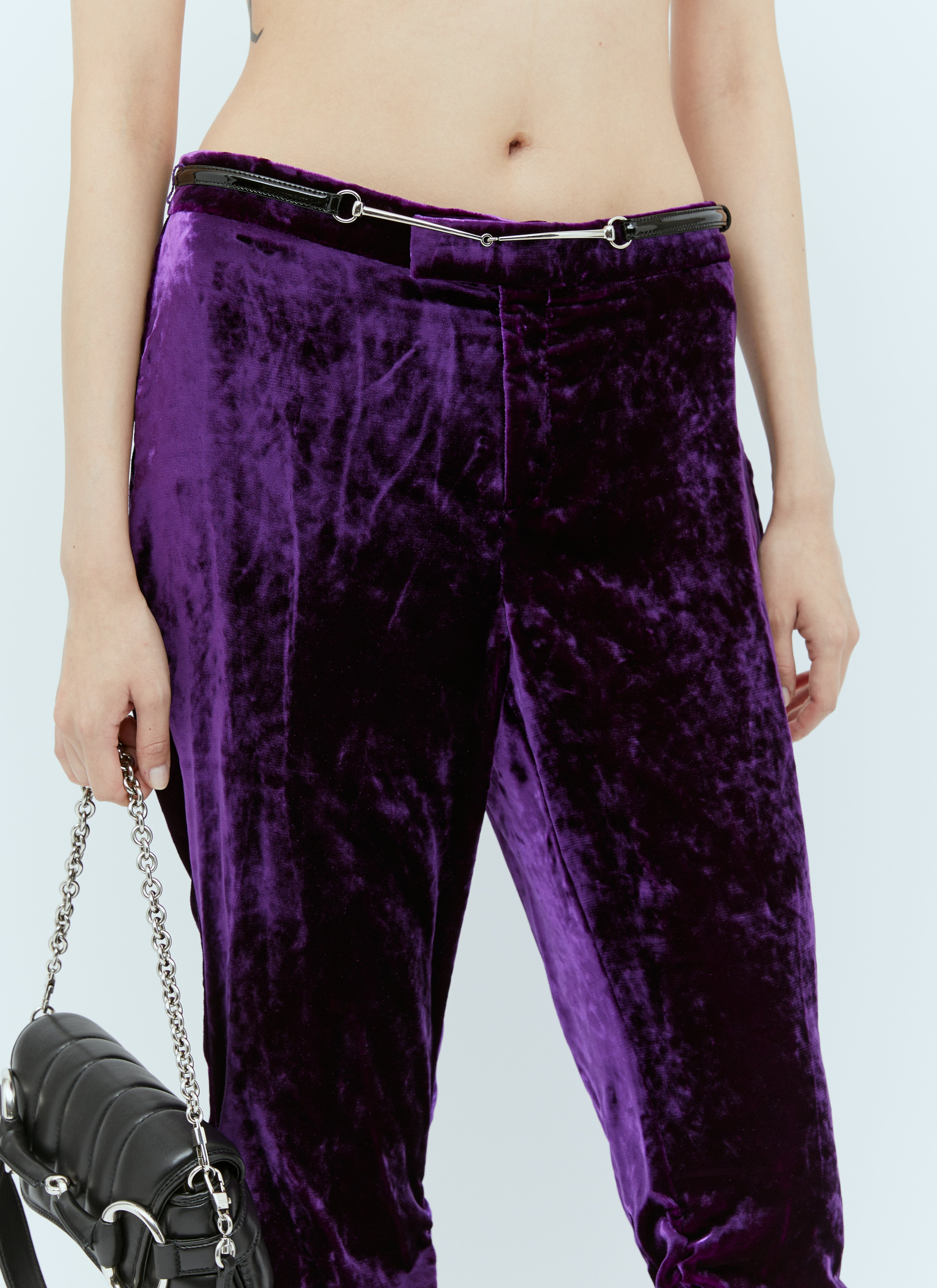 Gucci Women Horsebit Belt Velvet Pants - 2