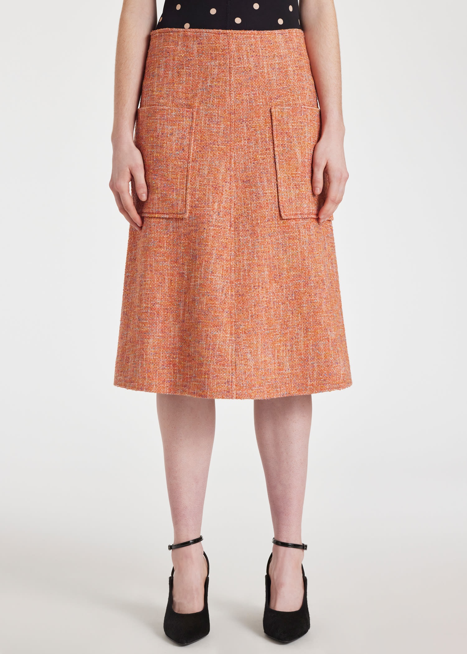 Orange Tweed A-Line Skirt - 3