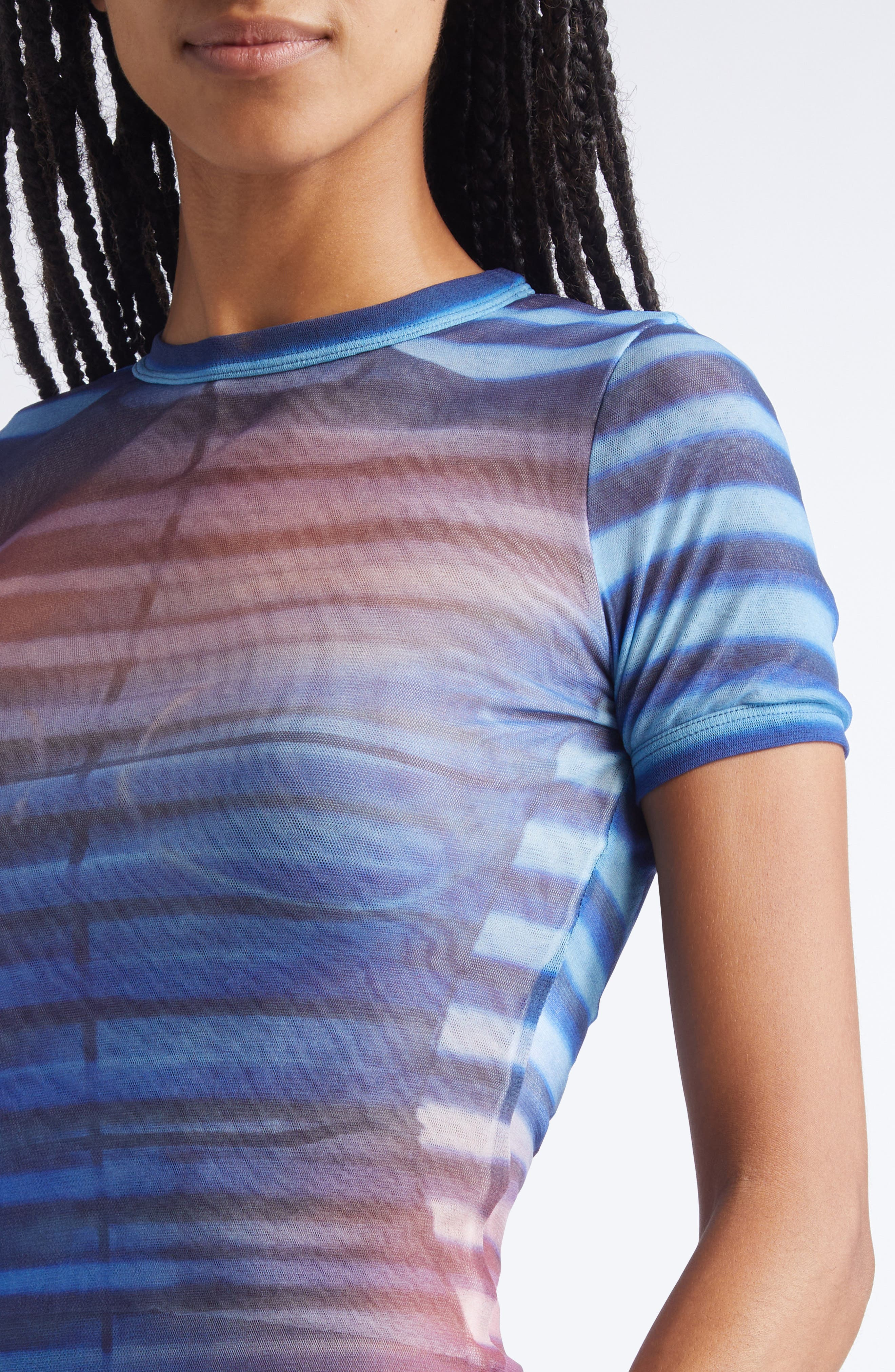 Jean Paul Gaultier Air Print Mesh Baby Tee in Light Blue/Blue/Peach at Nordstrom - 5