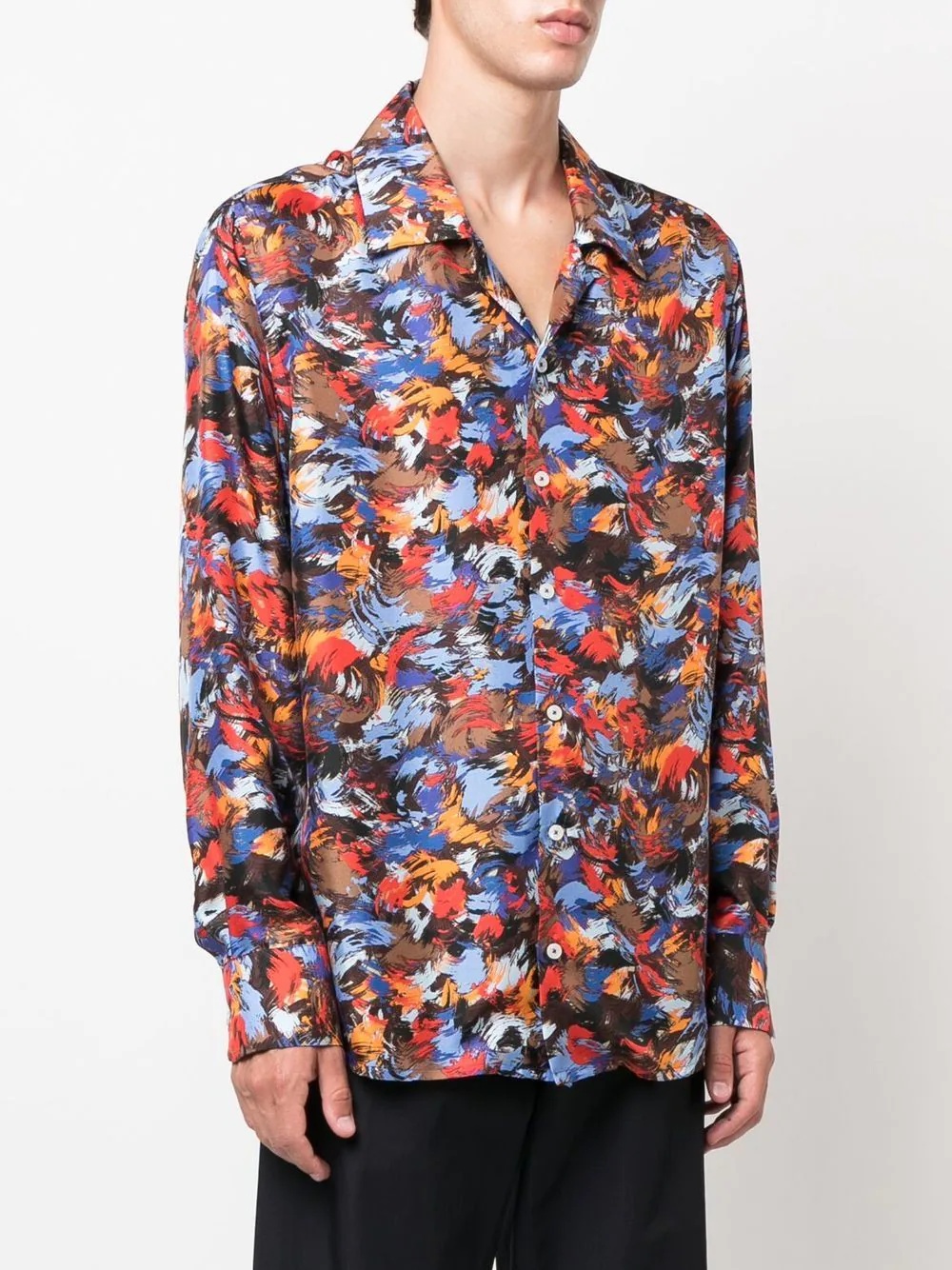 painterly-print button-up silk shirt - 3