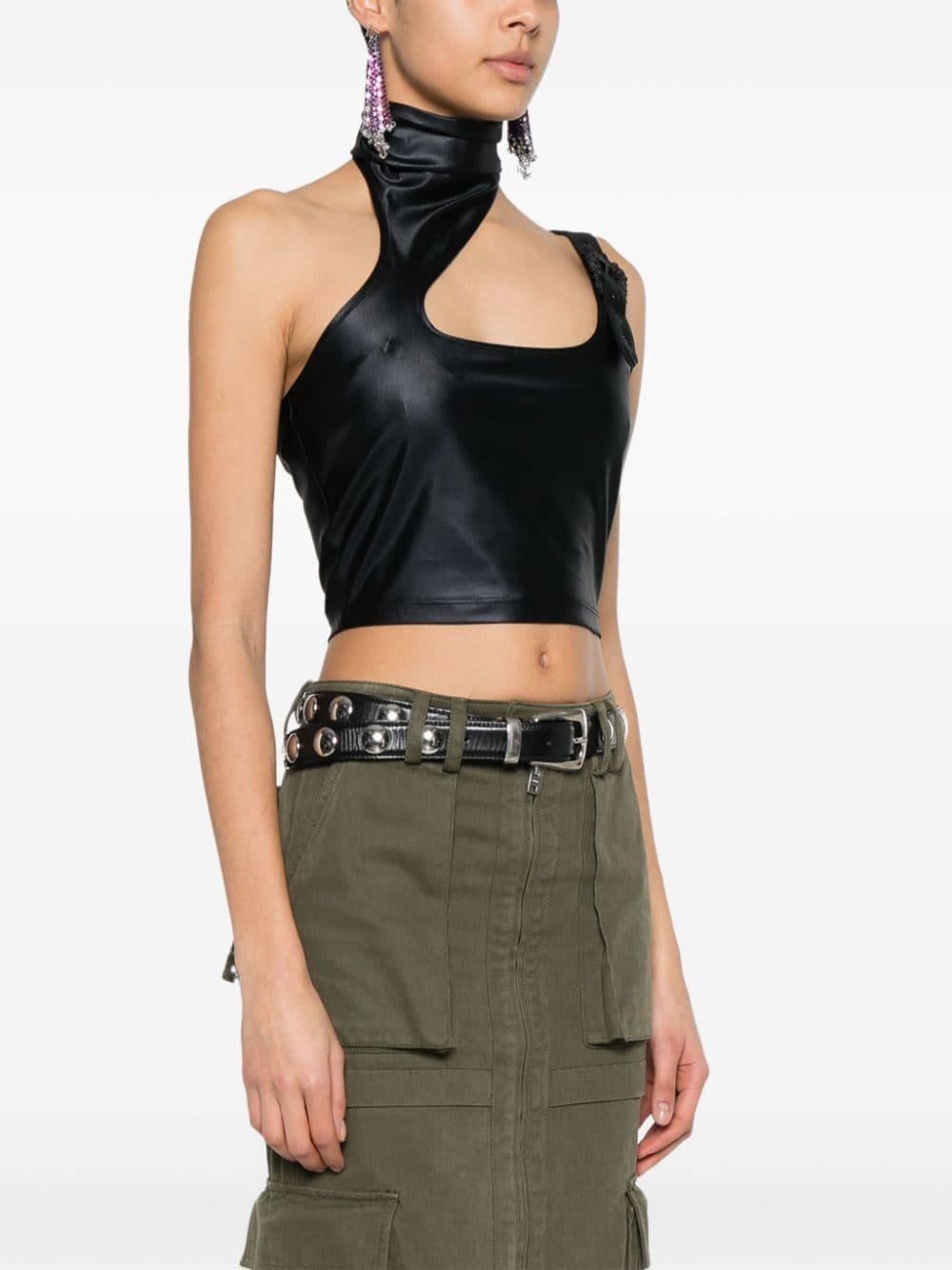buckle-embellishment cropped top - 3