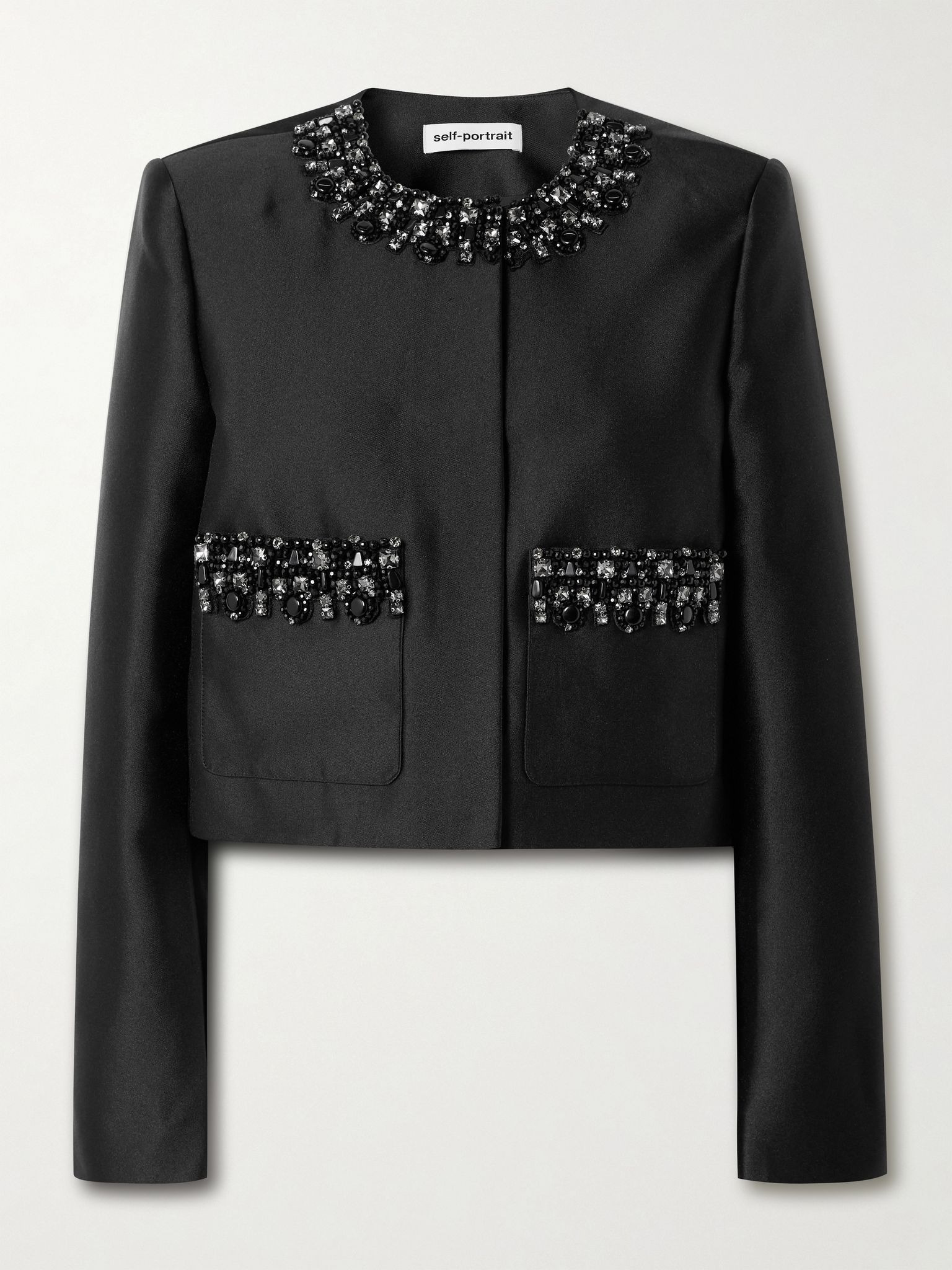 Crystal-embellished taffeta jacket Black - 1