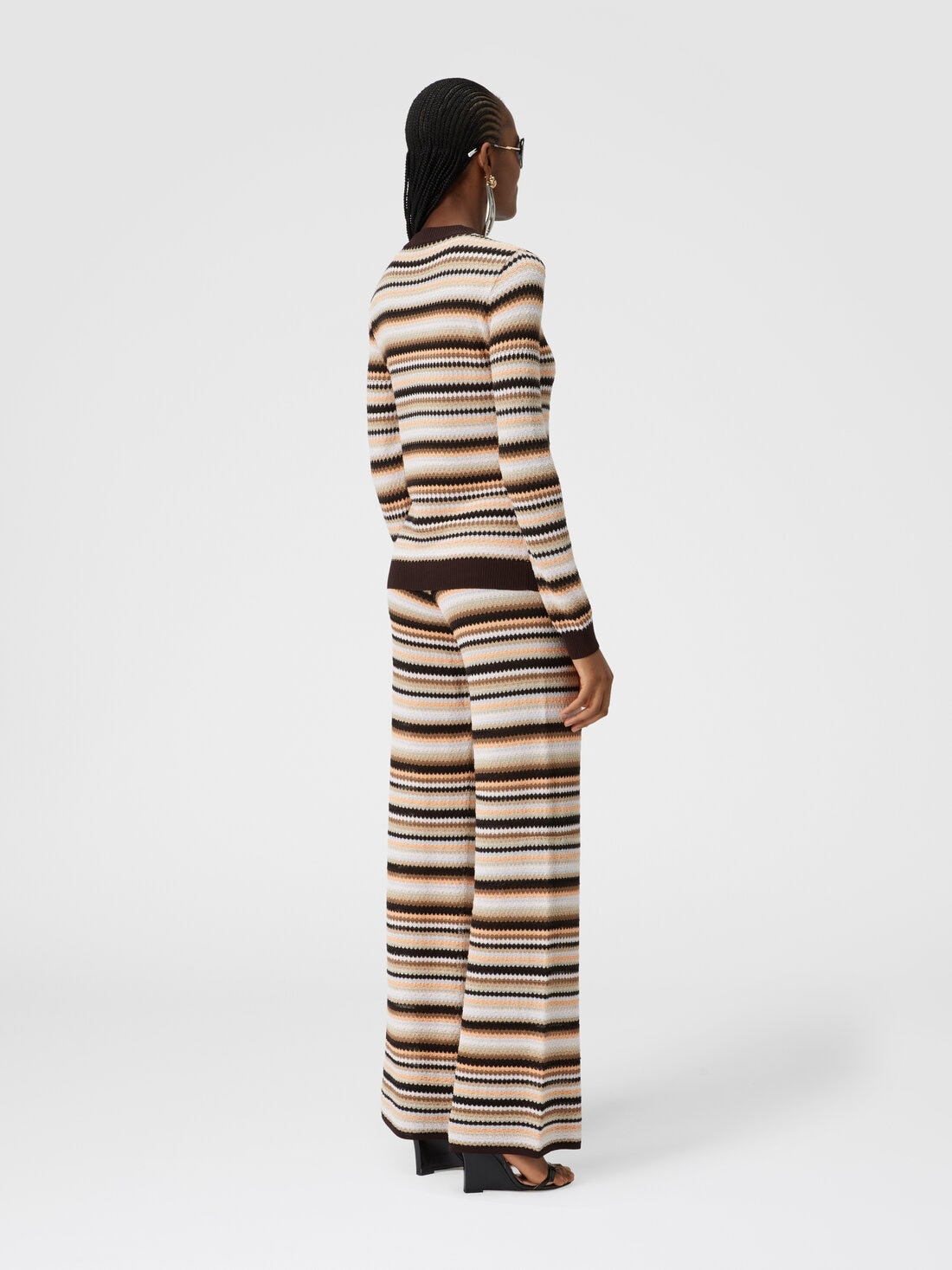 Straight trousers in striped cotton and viscose knit - 3