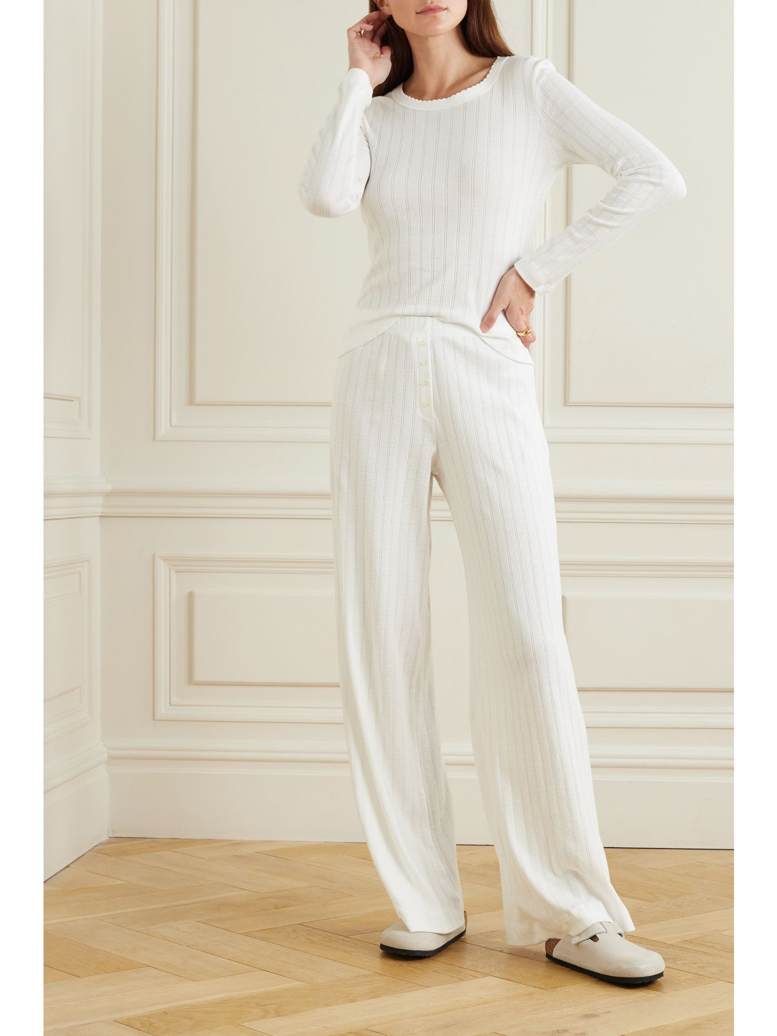 Pointelle-knit cotton-jersey top White - 2