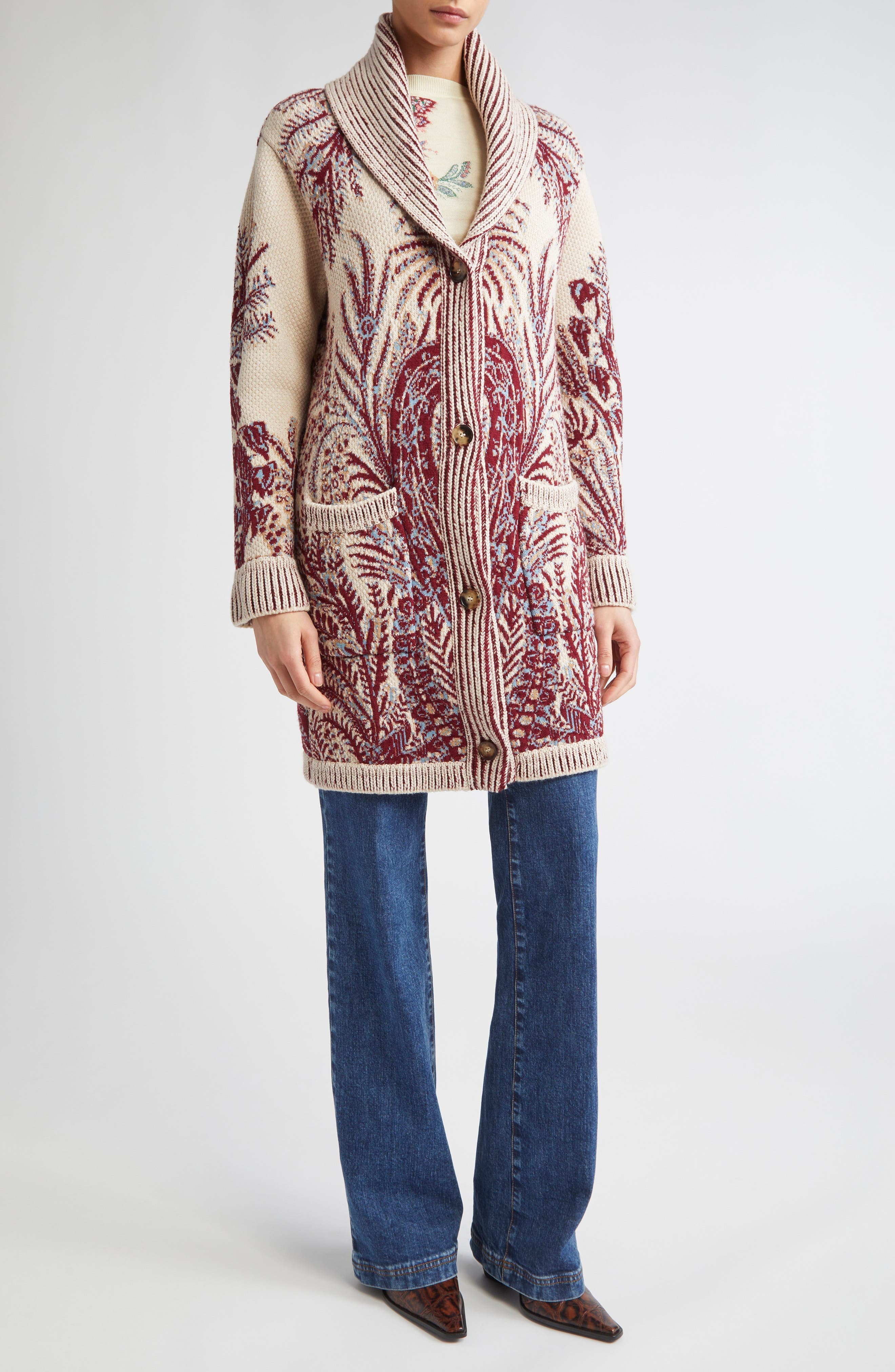 Etro Paisley Wool & Cotton Longline Cardigan in Stampa F.do Bianco at Nordstrom - 2