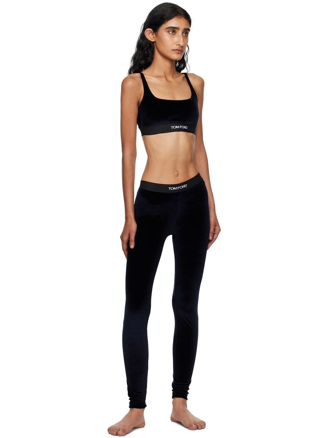 Navy Stretch Lustrous Velour Signature Bralette - 4