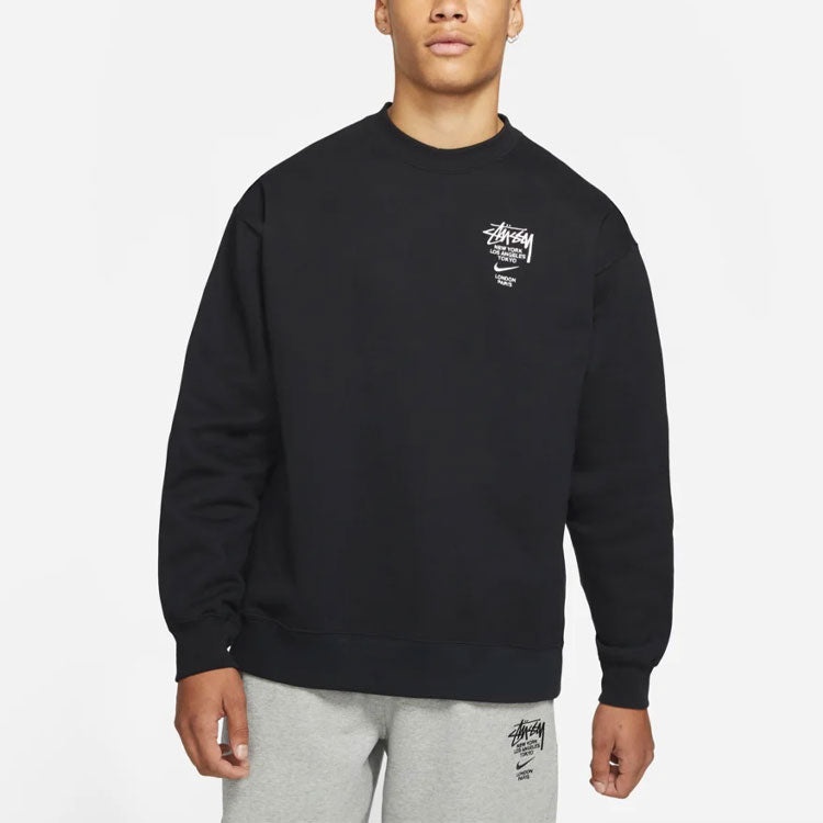 Stussy x Nike Crossover Embroidered Alphabet Logo Loose Pullover Round Neck Fleece Lined Unisex Asia - 4