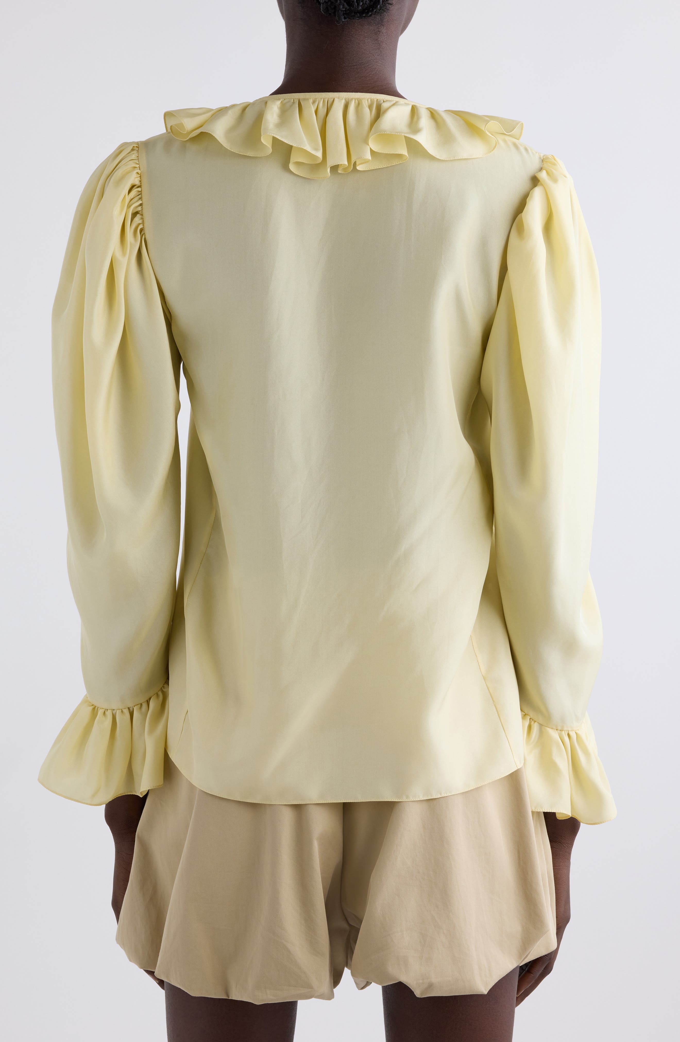 Chloé Ruffle Balloon Sleeve Silk Button-Up Shirt in Powder Yellow at Nordstrom - 2