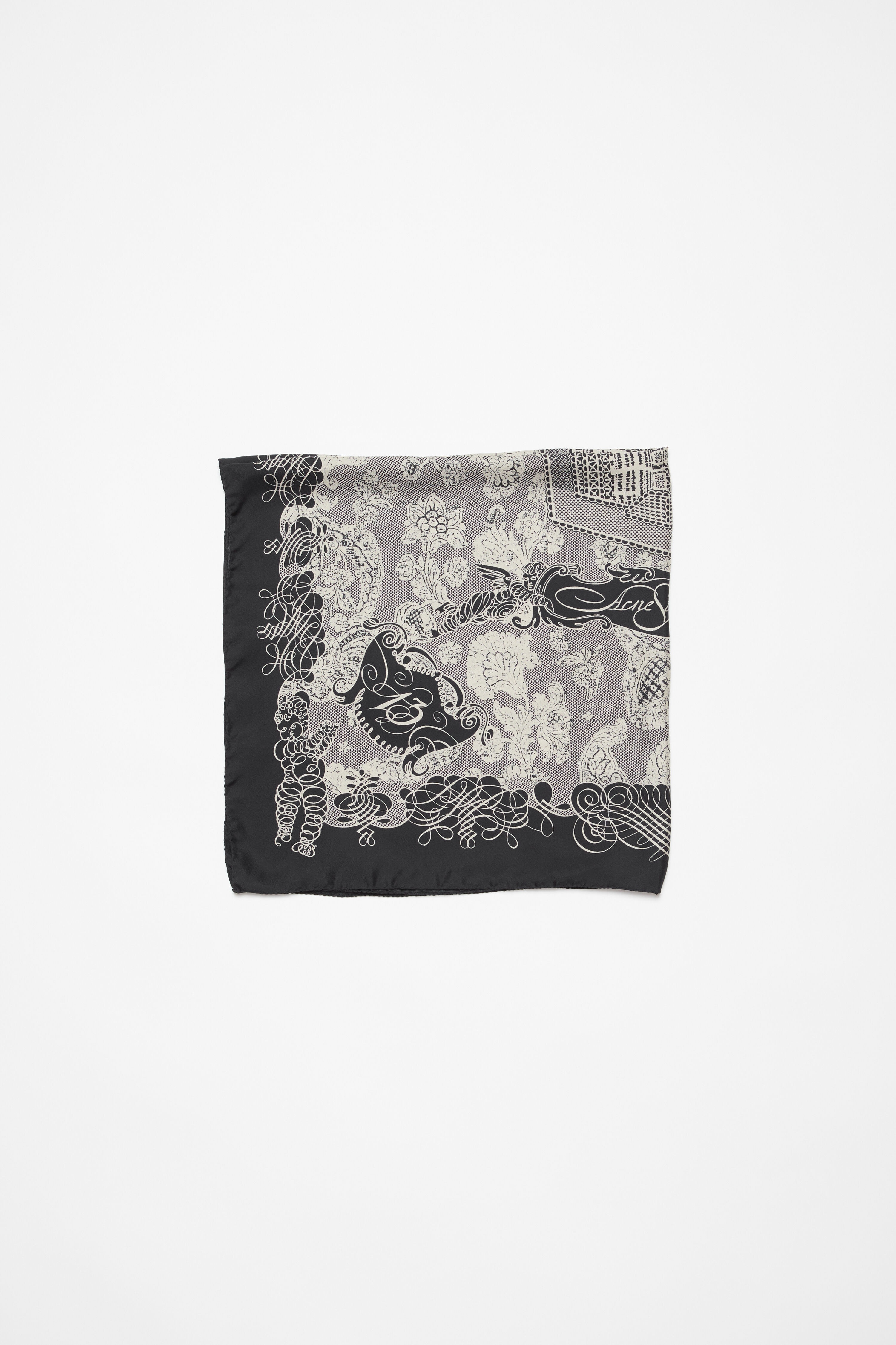 Silk square scarf - Black - 1