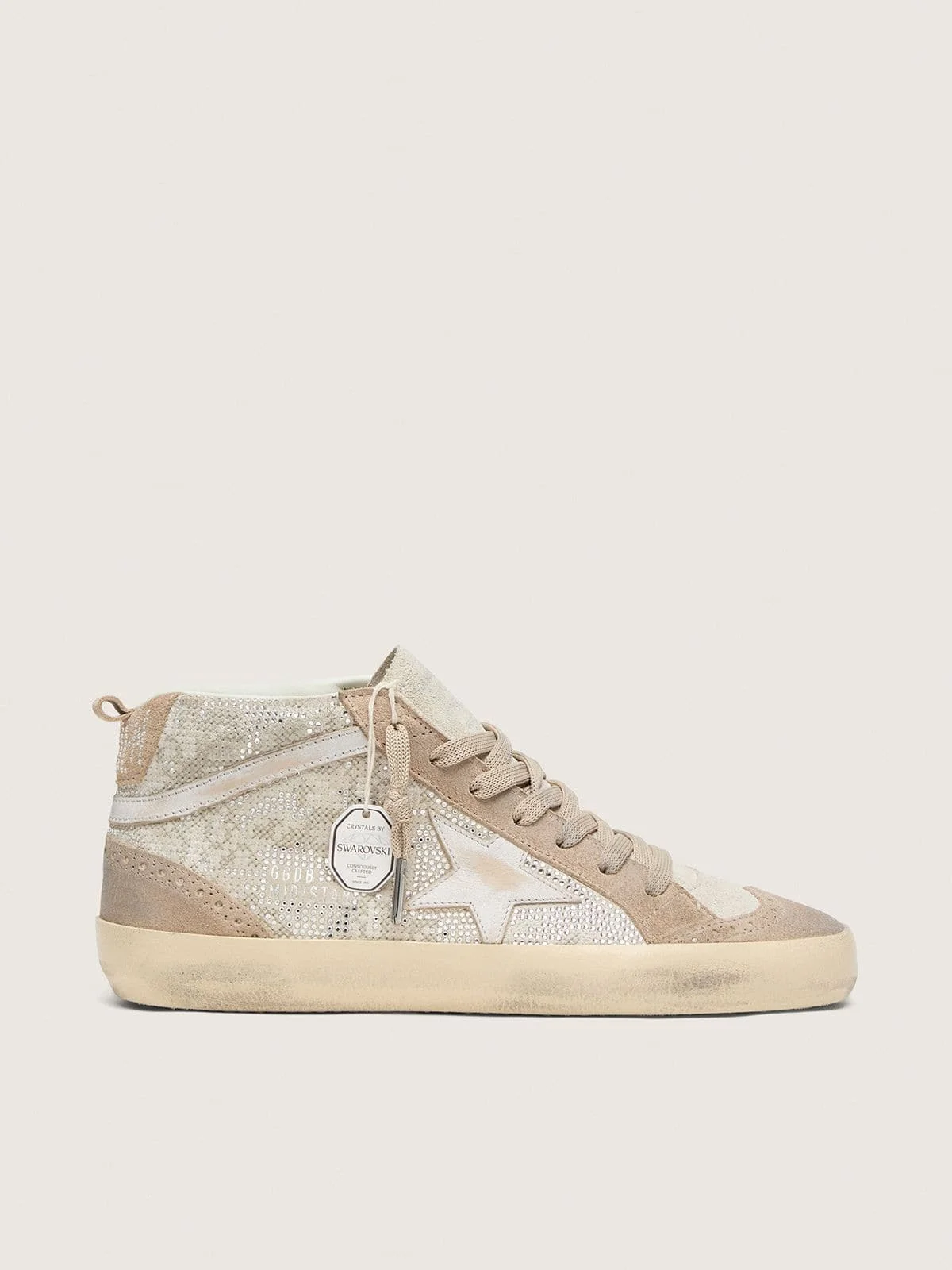 Women's Mid Star in beige suede with silver Swarovski and white leather star - 1